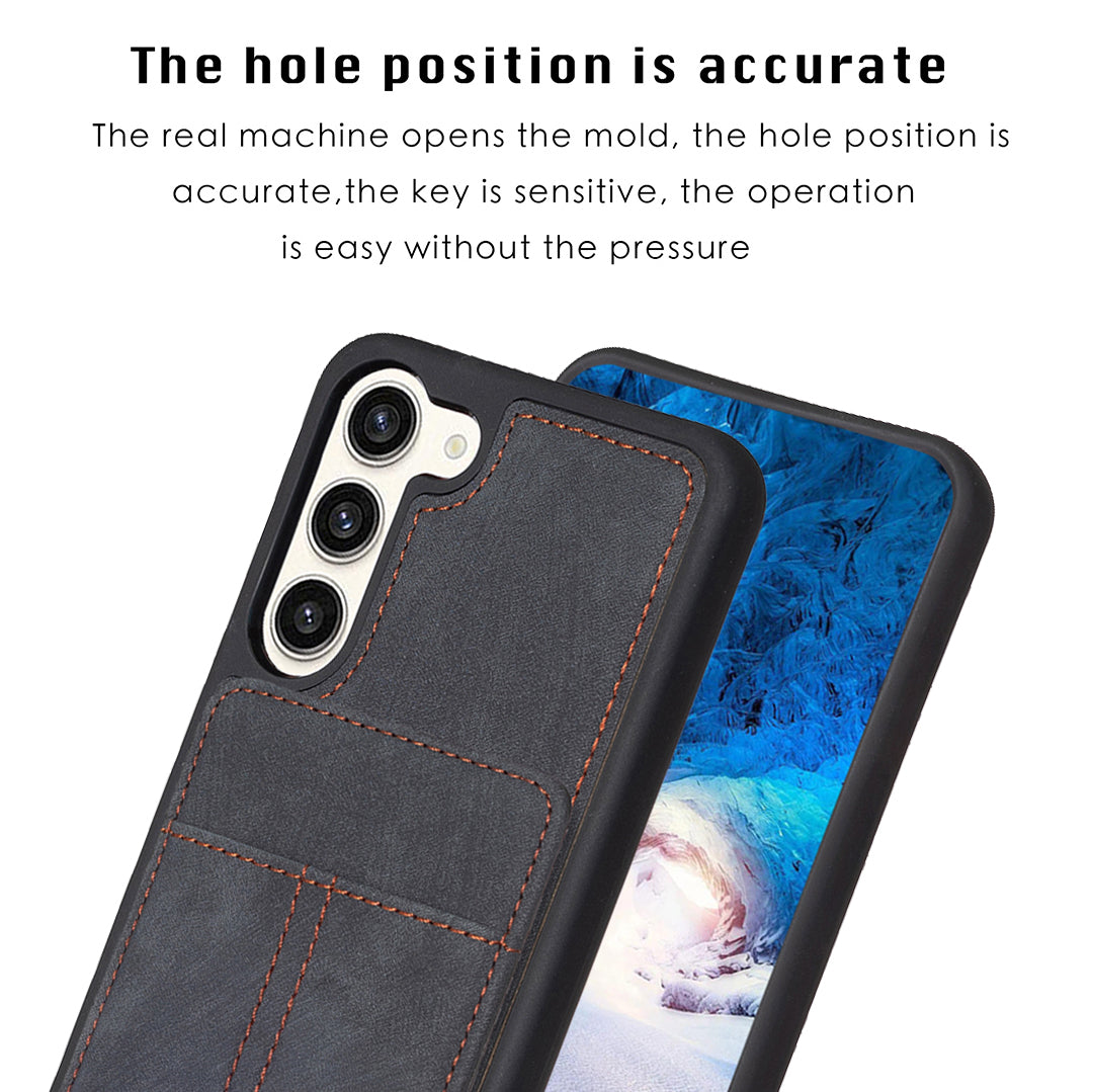 BF28 For Samsung Galaxy S23 Matte PU Leather Coated TPU Phone Cover Card Holder Kickstand Case