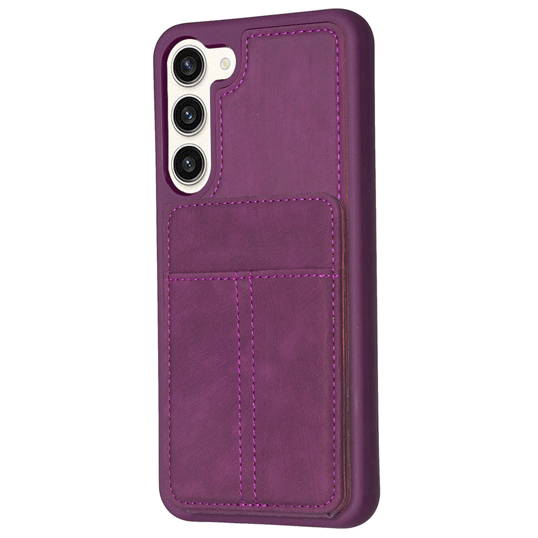 BF28 For Samsung Galaxy S23 Matte PU Leather Coated TPU Phone Cover Card Holder Kickstand Case