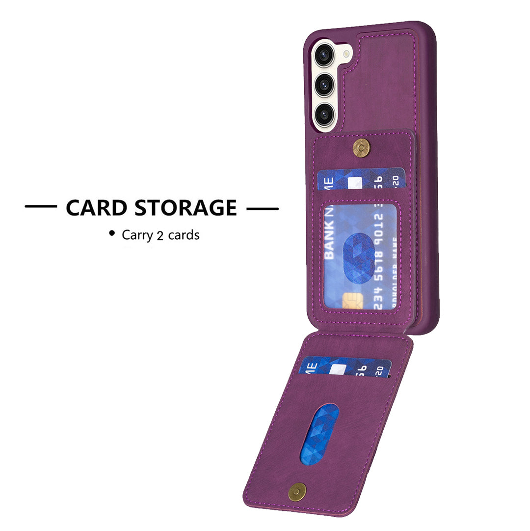 BF28 For Samsung Galaxy S23 Matte PU Leather Coated TPU Phone Cover Card Holder Kickstand Case