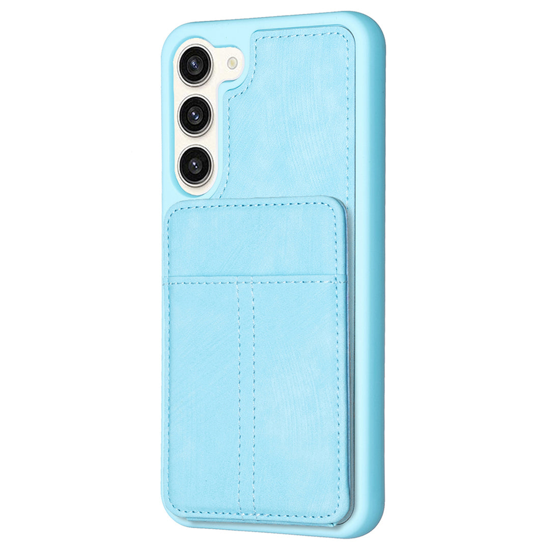 BF28 For Samsung Galaxy S23 Matte PU Leather Coated TPU Phone Cover Card Holder Kickstand Case