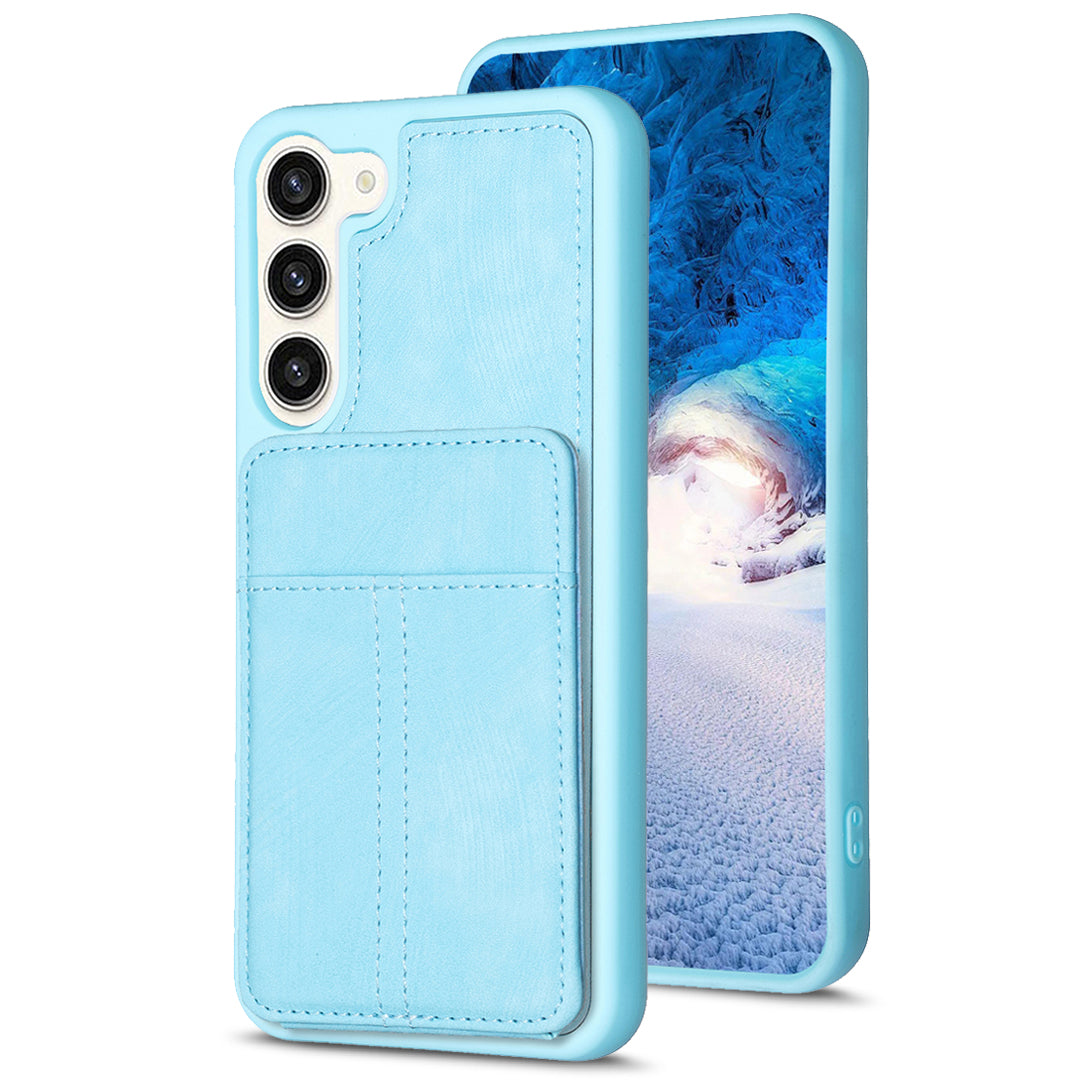 BF28 For Samsung Galaxy S23 Matte PU Leather Coated TPU Phone Cover Card Holder Kickstand Case