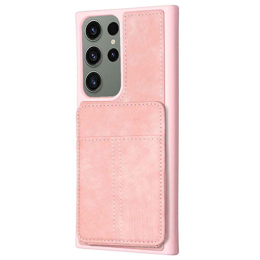BF28 For Samsung Galaxy S23 Ultra Card Holder Matte PU Leather Coated TPU Phone Cover Kickstand Case