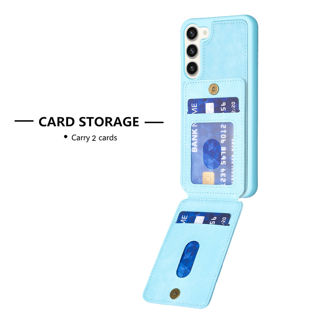 BF28 For Samsung Galaxy S23 Card Slots Matte PU Leather Coated TPU Phone Cover Scratch Resistant Kickstand Case
