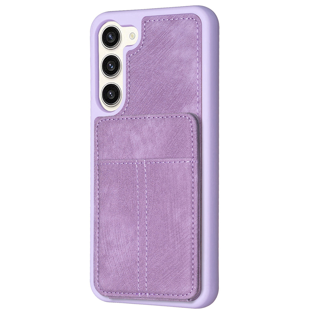BF28 For Samsung Galaxy S23 Card Slots Matte PU Leather Coated TPU Phone Cover Scratch Resistant Kickstand Case