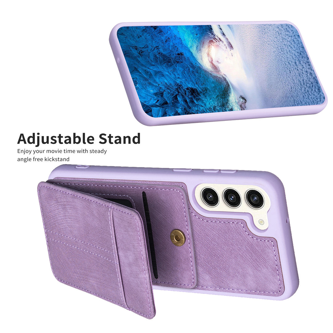 BF28 For Samsung Galaxy S23 Card Slots Matte PU Leather Coated TPU Phone Cover Scratch Resistant Kickstand Case