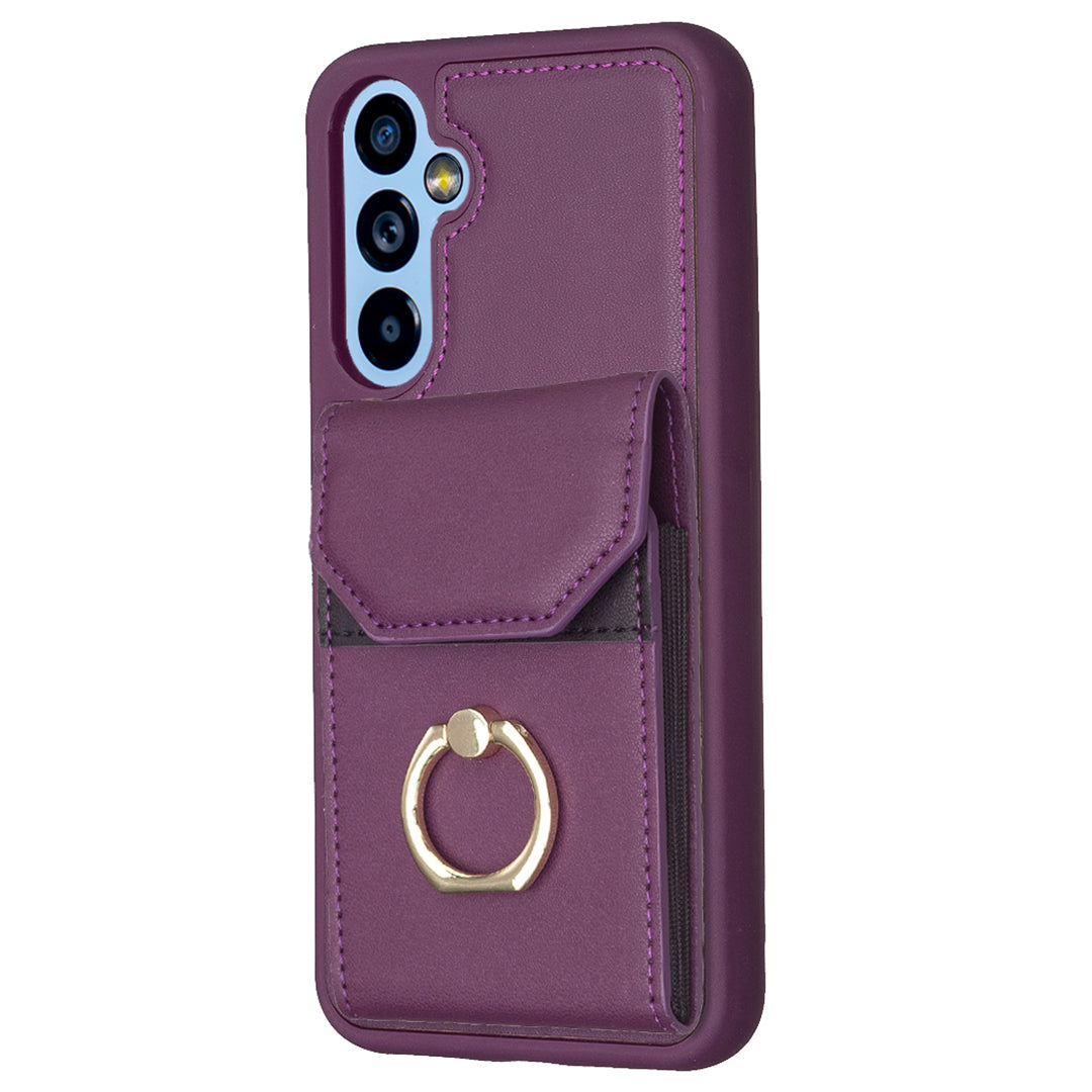 BF29 For Samsung Galaxy A34 5G Anti-Scratch PU Leather TPU Cover Phone Case Card Holder with Ring Kickstand
