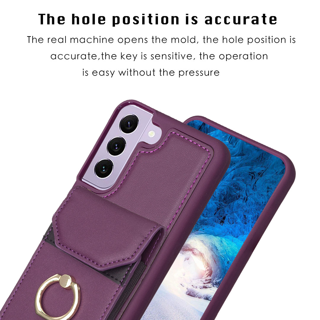 BF29 For Samsung Galaxy S23 Mobile Phone Case Card Holder Ring Kickstand PU Leather TPU Cover