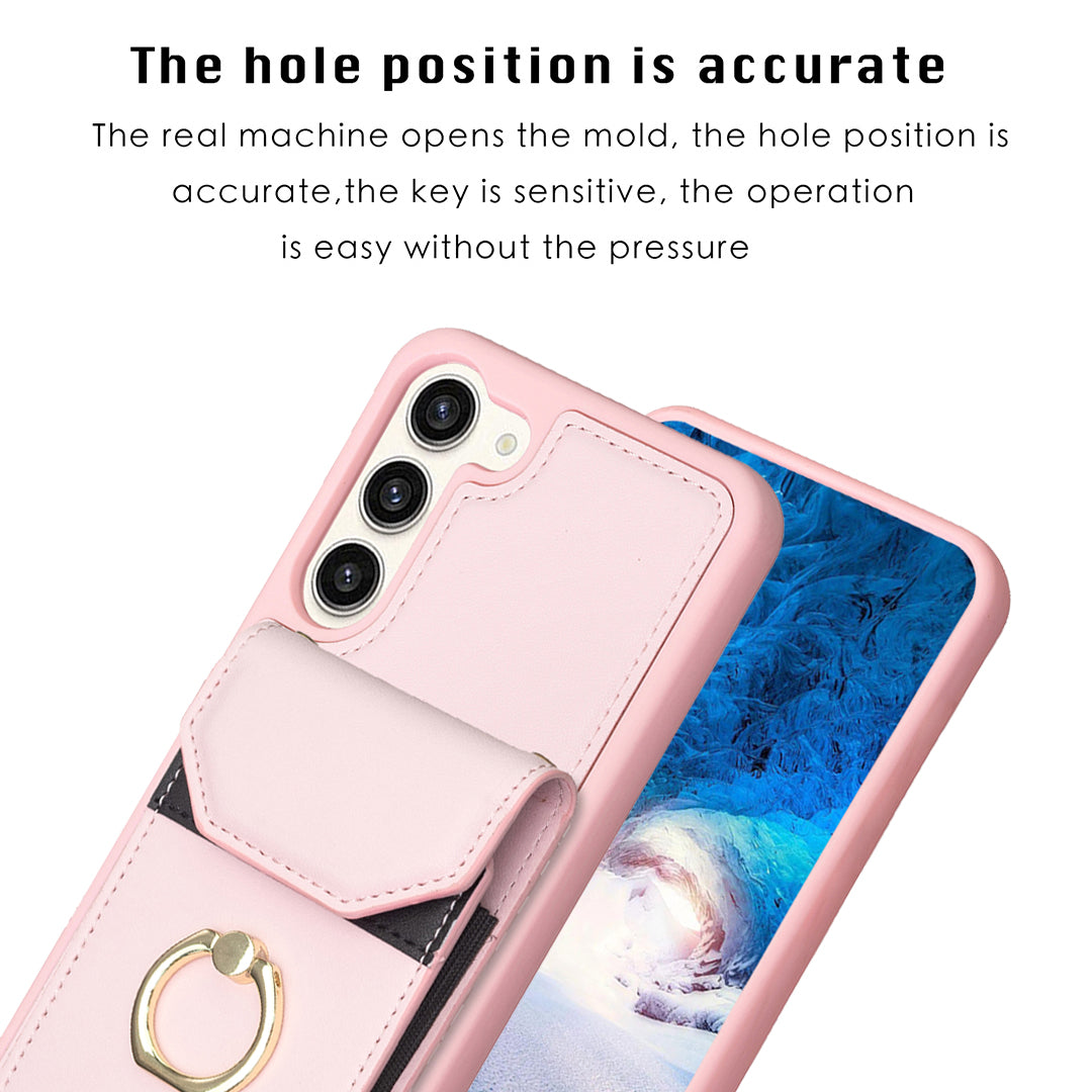 BF29 For Samsung Galaxy S23 Phone Case Card Holder Ring Kickstand PU Leather TPU Cover