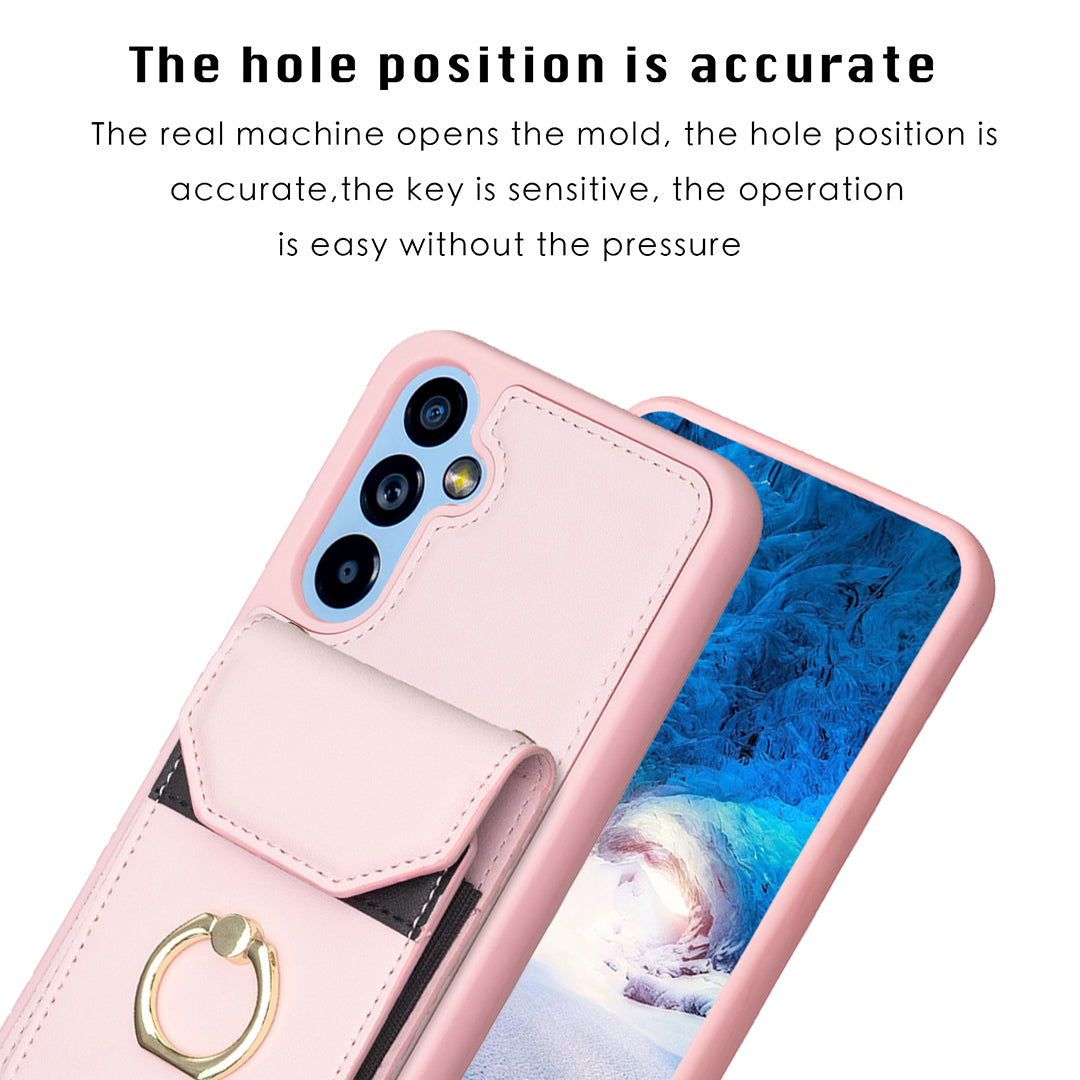 BF29 For Samsung Galaxy A14 5G 4G Smartphone Case Card Holder Ring Kickstand PU Leather TPU Cover