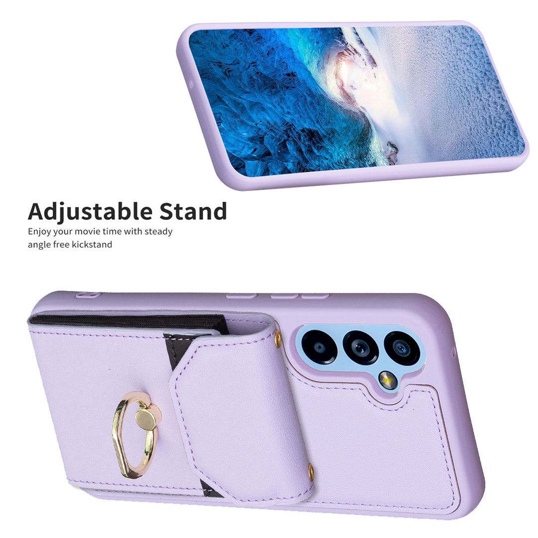 BF29 For Samsung Galaxy A14 5G 4G Smartphone Case Card Holder Ring Kickstand PU Leather TPU Cover