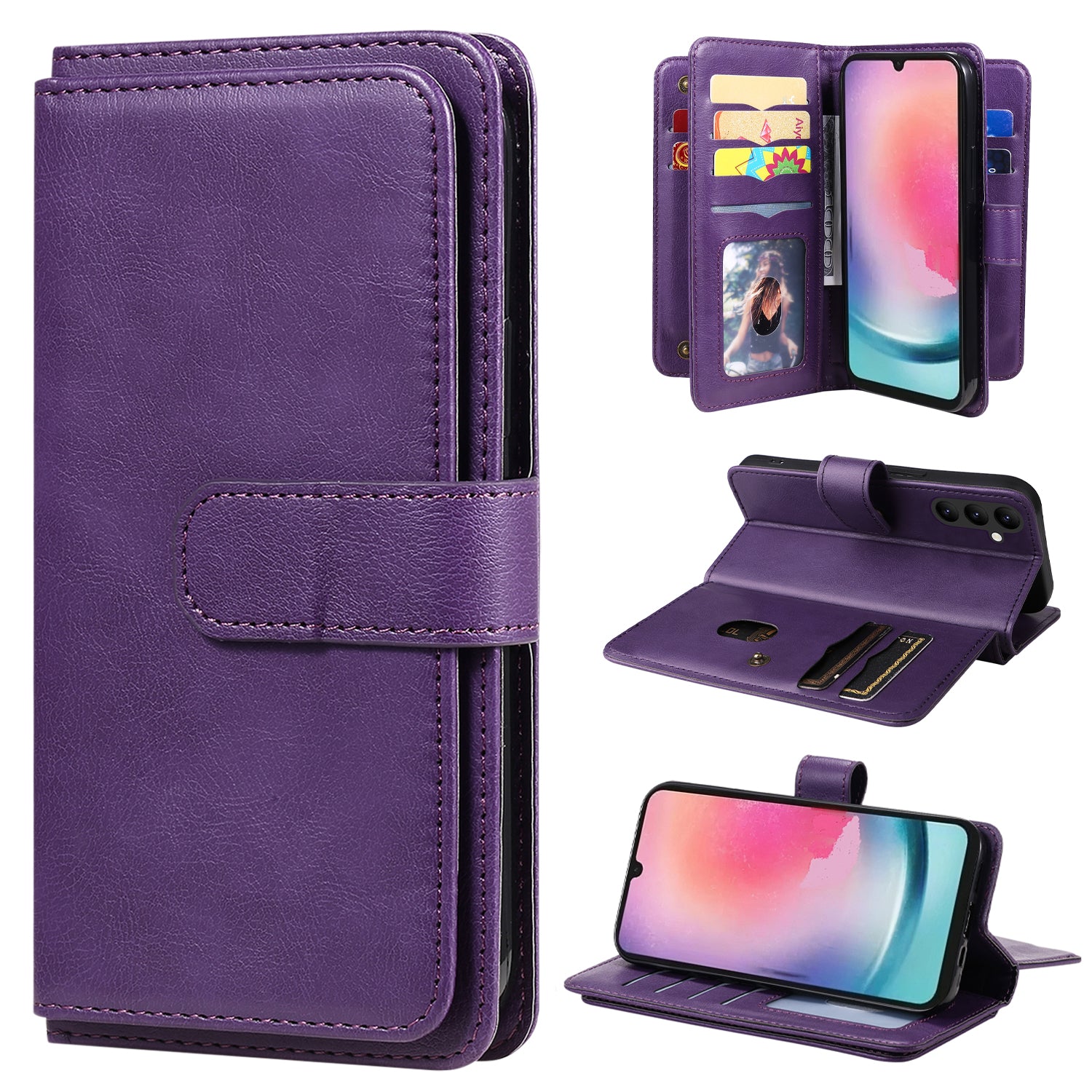 KT Multi-functional Series-1 For Samsung Galaxy A25 5G A24 4G 10 Card Slots Phone Case PU Leather Wallet Stand Cover