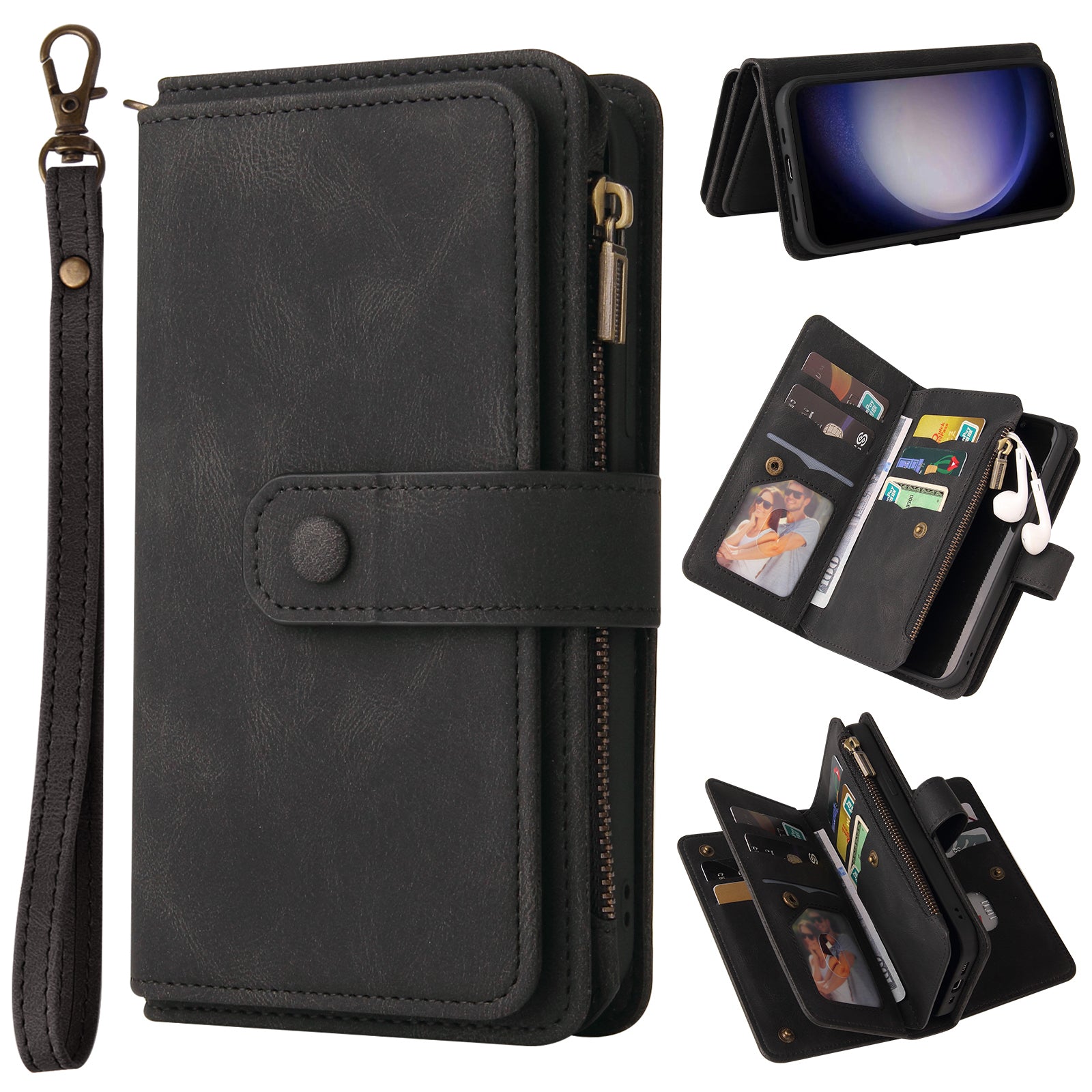 KT Multi-Functional Series-2 For Samsung Galaxy S23 FE PU Leather Cover Zipper Wallet Stand Multiple Card Slots Case