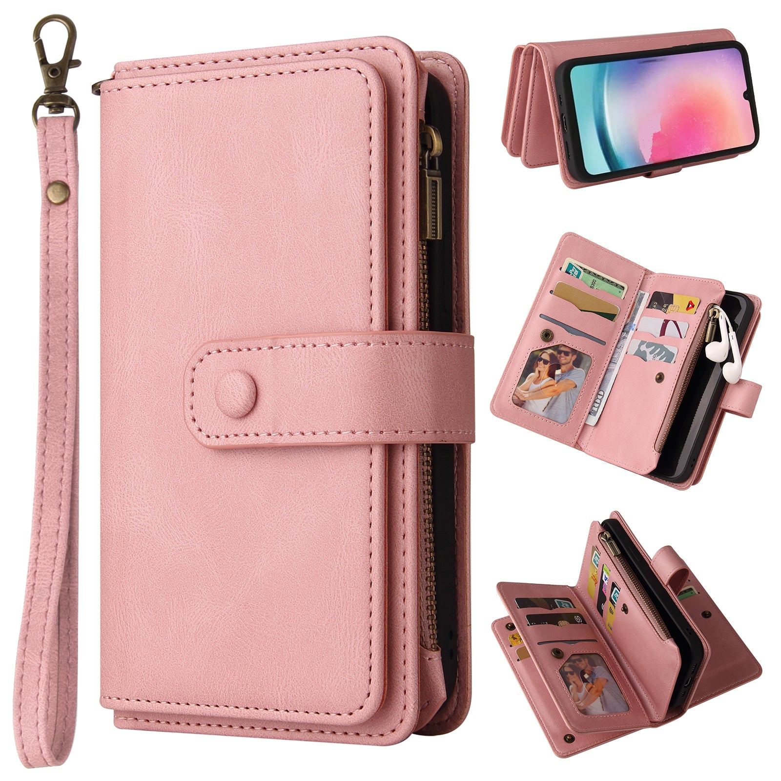 KT Multi-Functional Series-2 For Samsung Galaxy A25 5G A24 4G Skin-touch PU Leather Cover Zipper Stand Phone Case Wallet