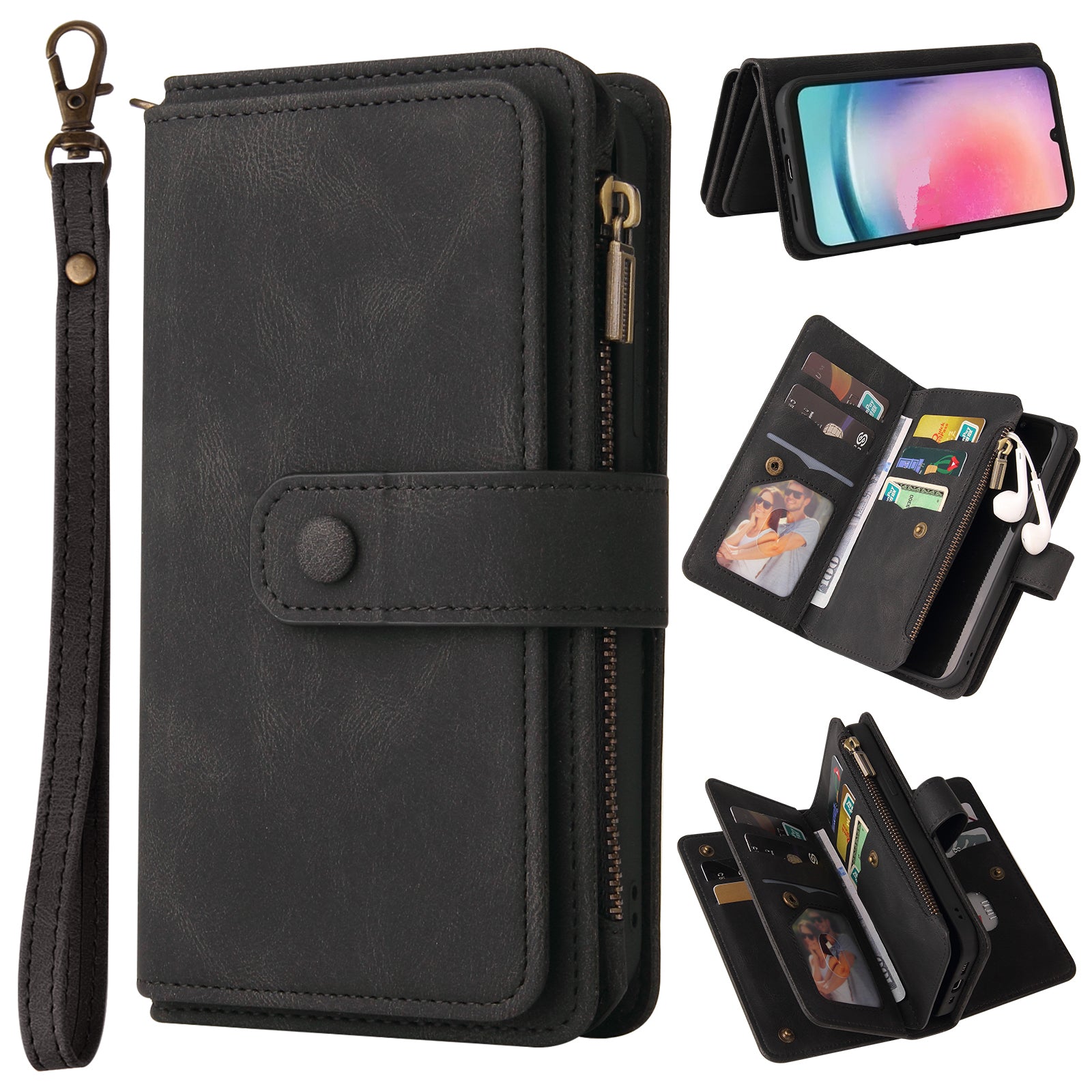 KT Multi-Functional Series-2 For Samsung Galaxy A25 5G A24 4G Skin-touch PU Leather Cover Zipper Stand Phone Case Wallet