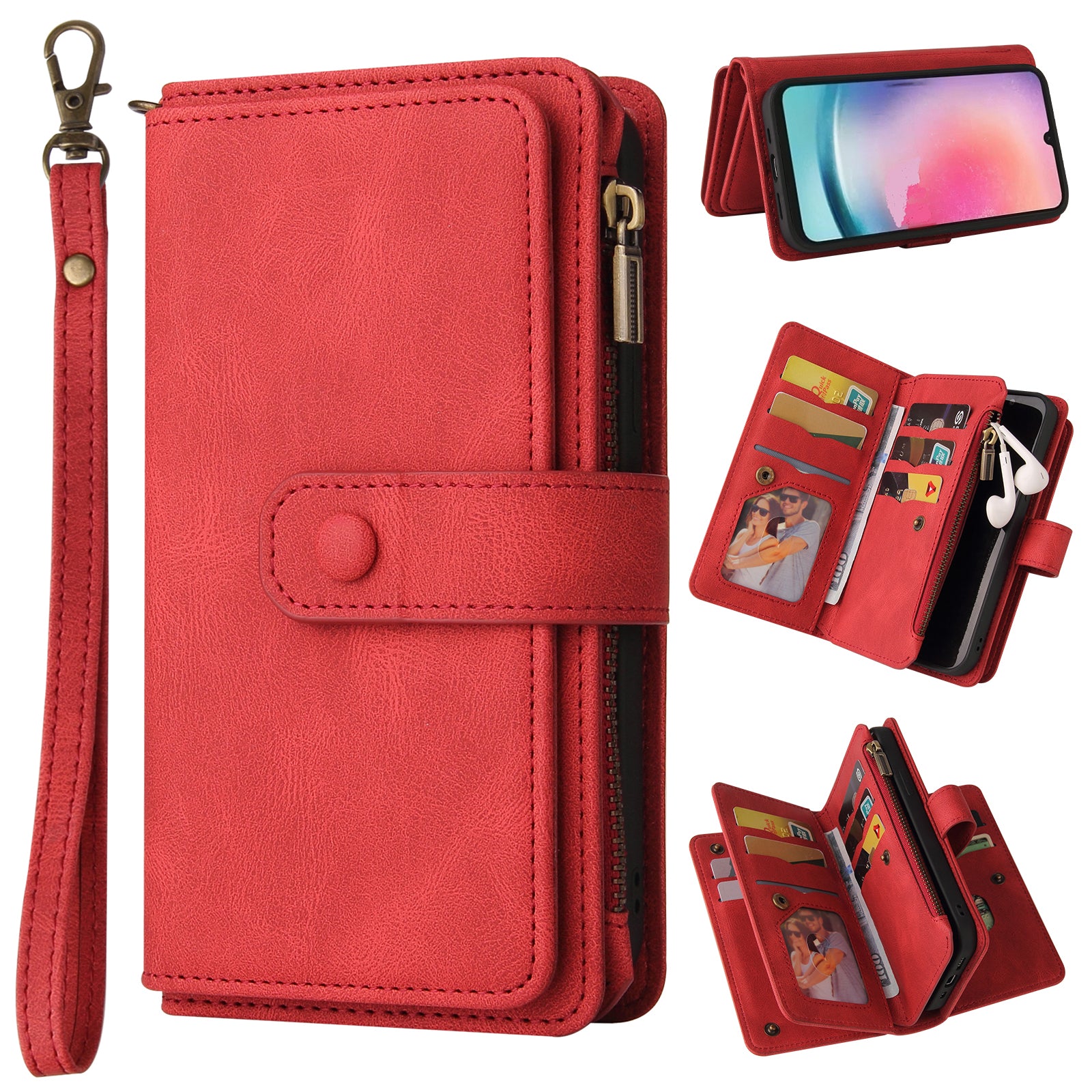 KT Multi-Functional Series-2 For Samsung Galaxy A25 5G A24 4G Skin-touch PU Leather Cover Zipper Stand Phone Case Wallet