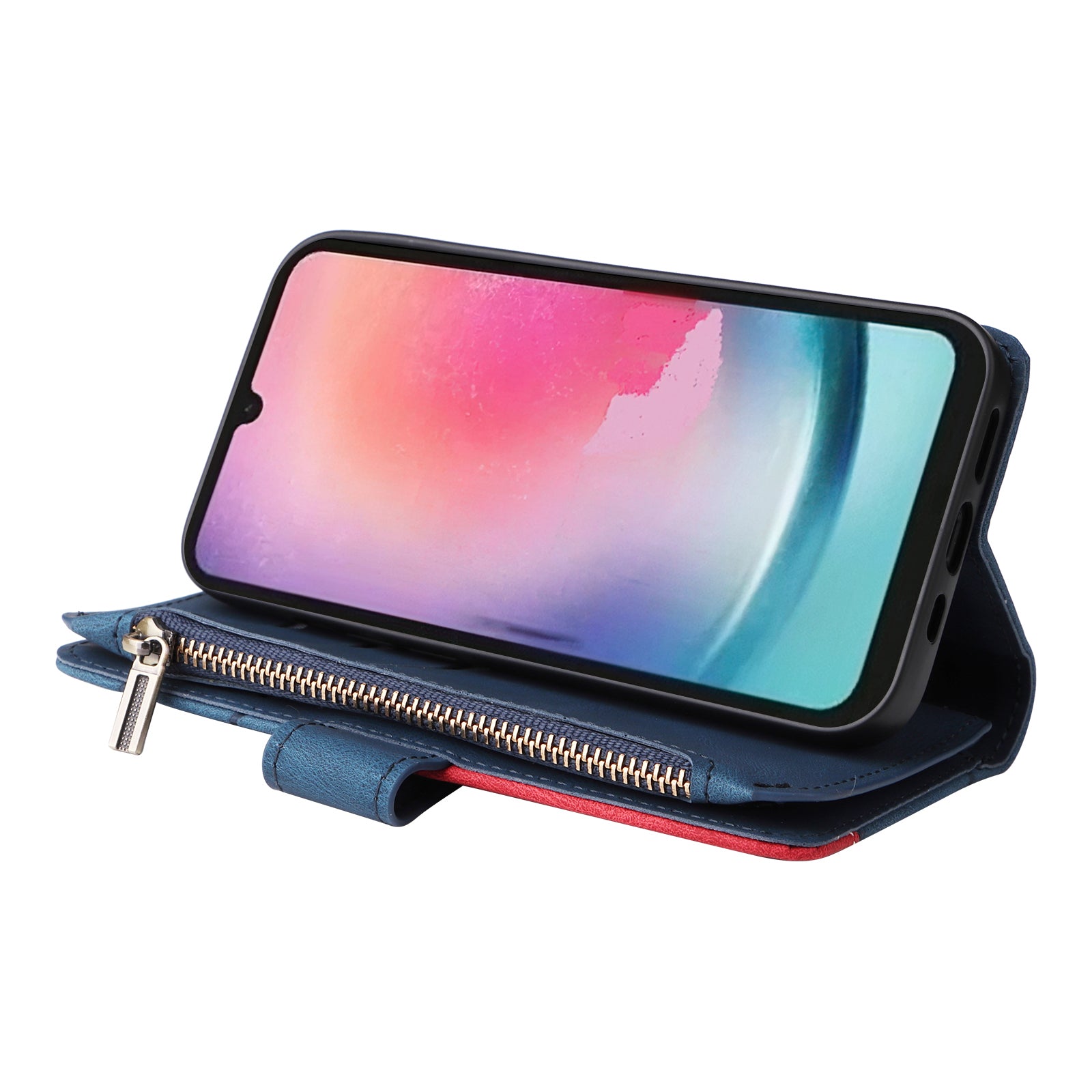 KT Multi-function Series-5 For Samsung Galaxy A24 4G A25 5G Zipper Splicing Wallet Stand Case 9 Card Slots Leather Cover