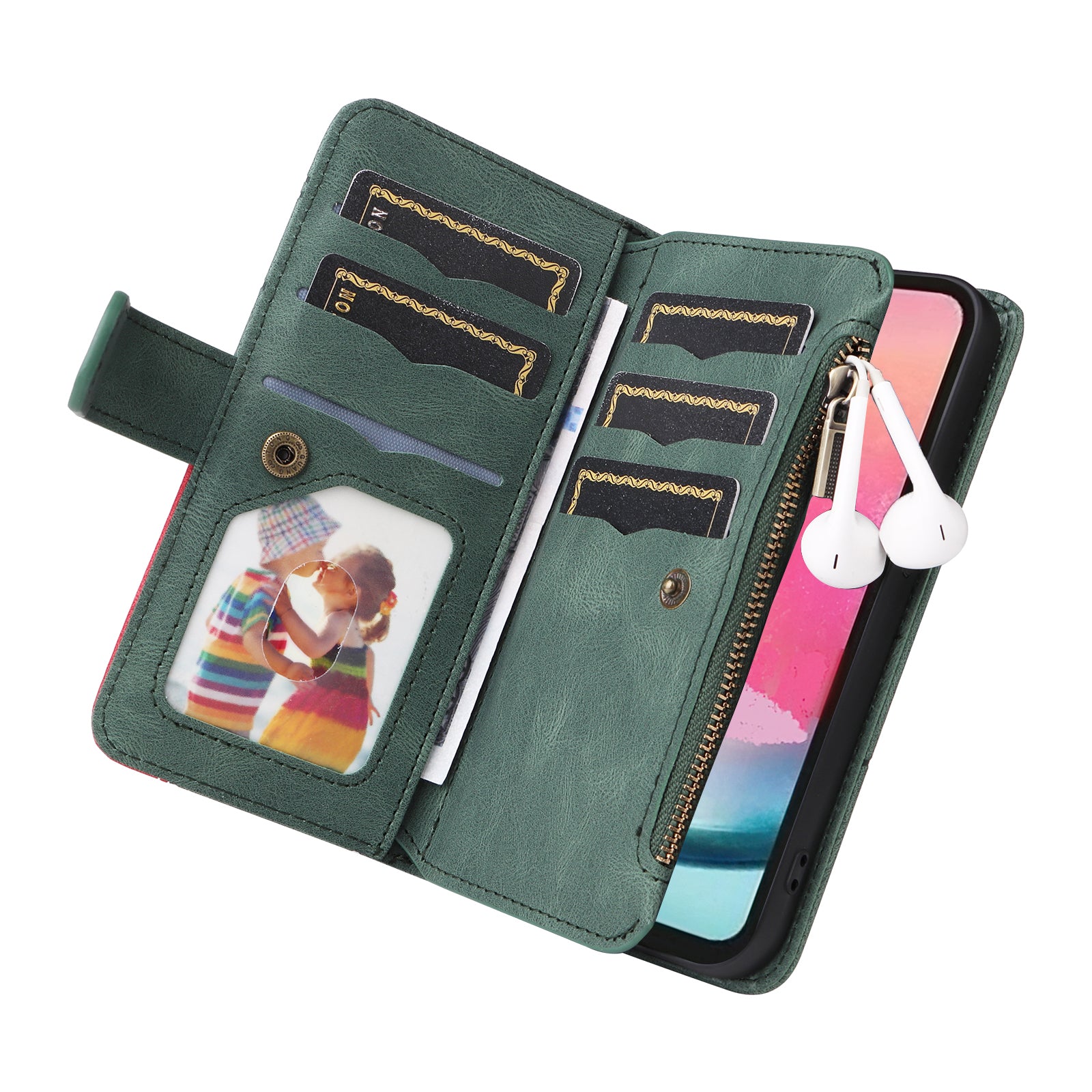 KT Multi-function Series-5 For Samsung Galaxy A24 4G A25 5G Zipper Splicing Wallet Stand Case 9 Card Slots Leather Cover