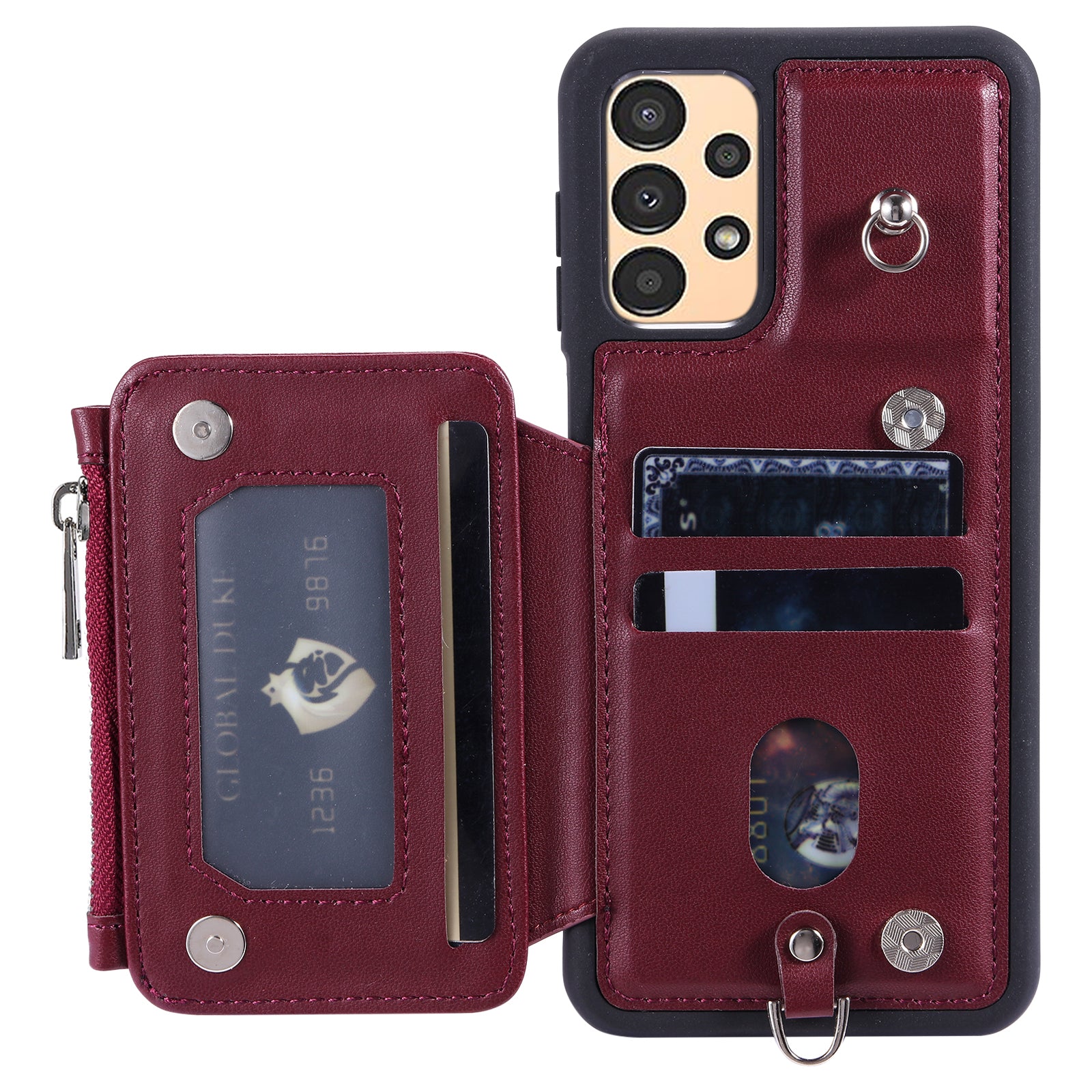 009 For Samsung Galaxy A52 4G A52 5G 52s 5G RFID Blocking Phone Case PU TPU Cover Kickstand Zipper Wallet Shell with Strap