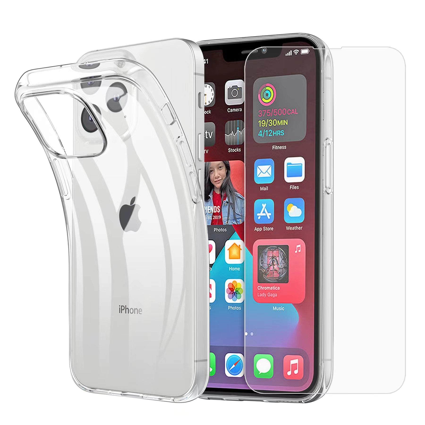 For iPhone 15 Pro Soft TPU Clear Phone Case with 2.5D Arc Edge Tempered Glass Screen Film