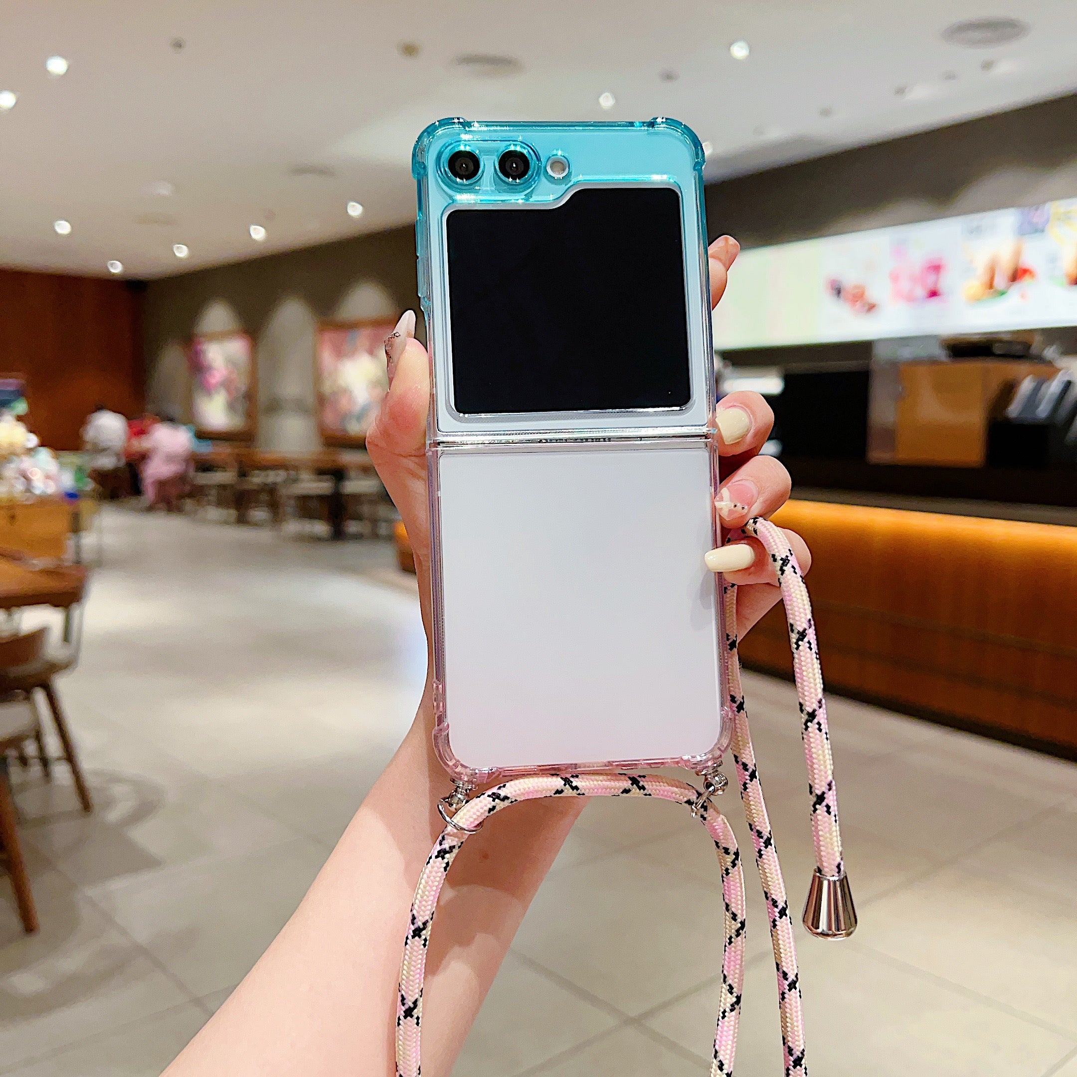 For Samsung Galaxy Z Flip5 5G TPU Case Gradient Color Folding Phone Cover with Shoulder Strap