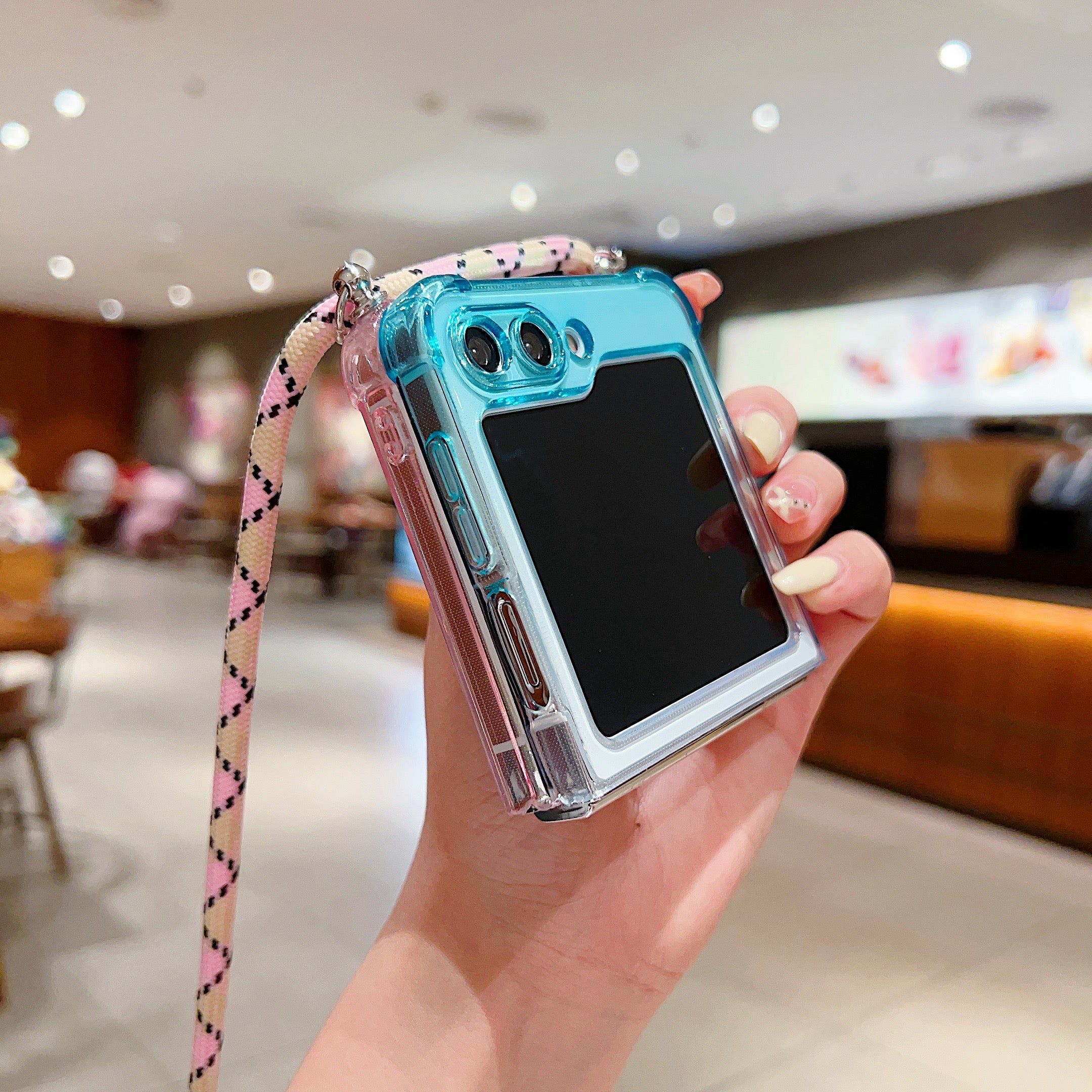 For Samsung Galaxy Z Flip5 5G TPU Case Gradient Color Folding Phone Cover with Shoulder Strap