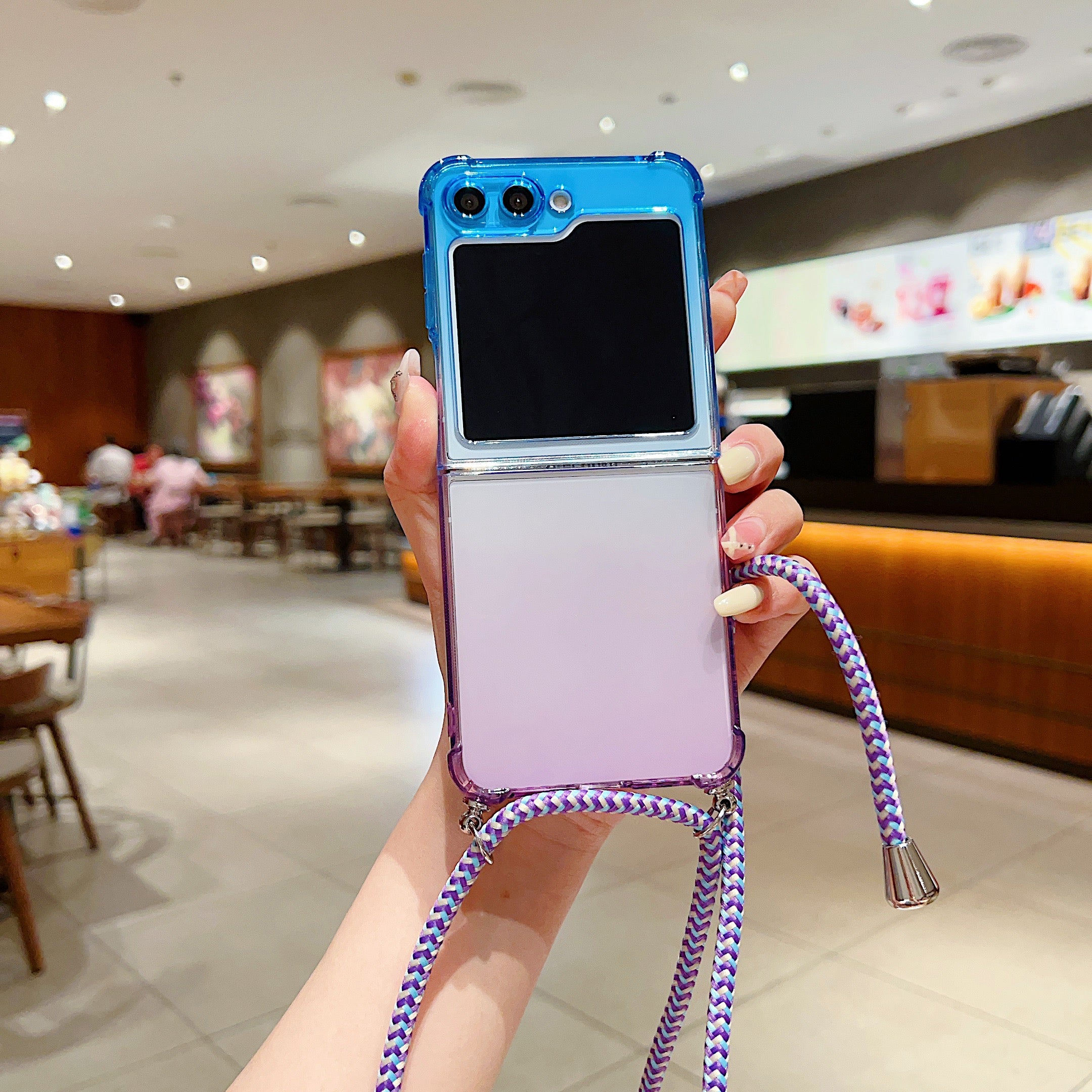 For Samsung Galaxy Z Flip5 5G TPU Case Gradient Color Folding Phone Cover with Shoulder Strap