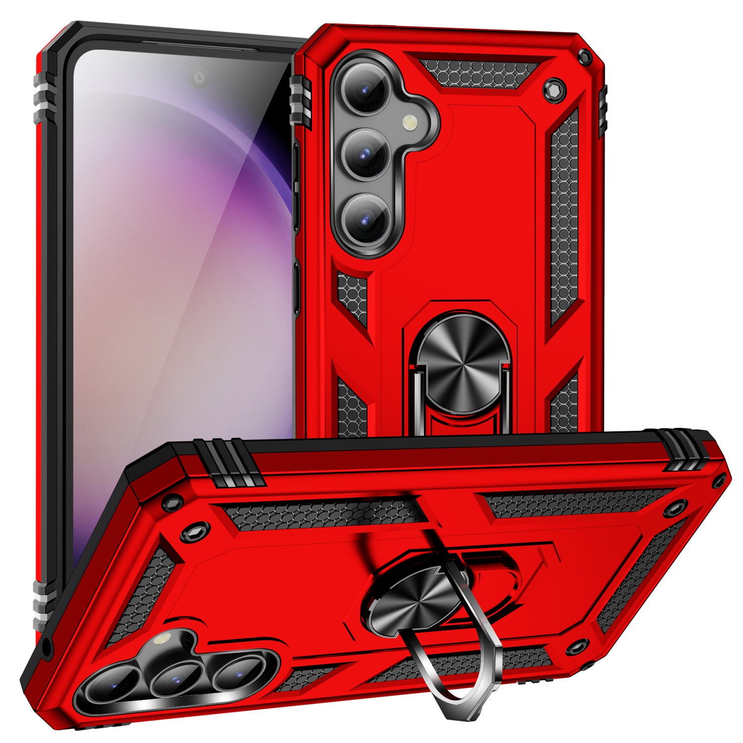 Phone Case for Samsung Galaxy S23 FE Ring Kickstand Anti-fall TPU PC Cover with Car Mount Metal Sheet