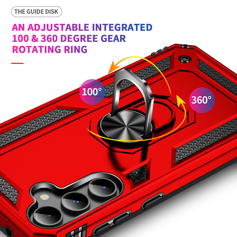 Phone Case for Samsung Galaxy S23 FE Ring Kickstand Anti-fall TPU PC Cover with Car Mount Metal Sheet