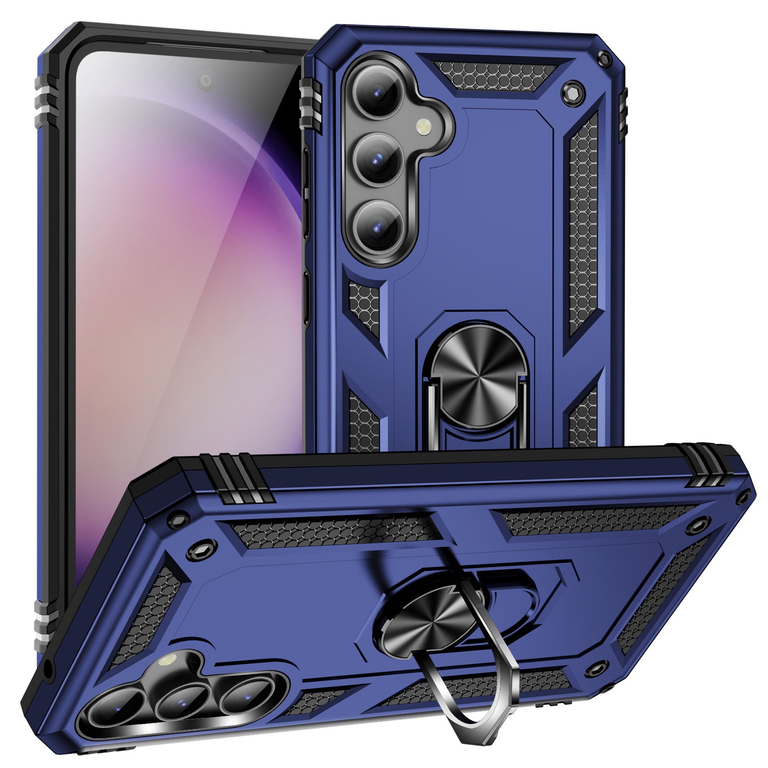 Phone Case for Samsung Galaxy S23 FE Ring Kickstand Anti-fall TPU PC Cover with Car Mount Metal Sheet