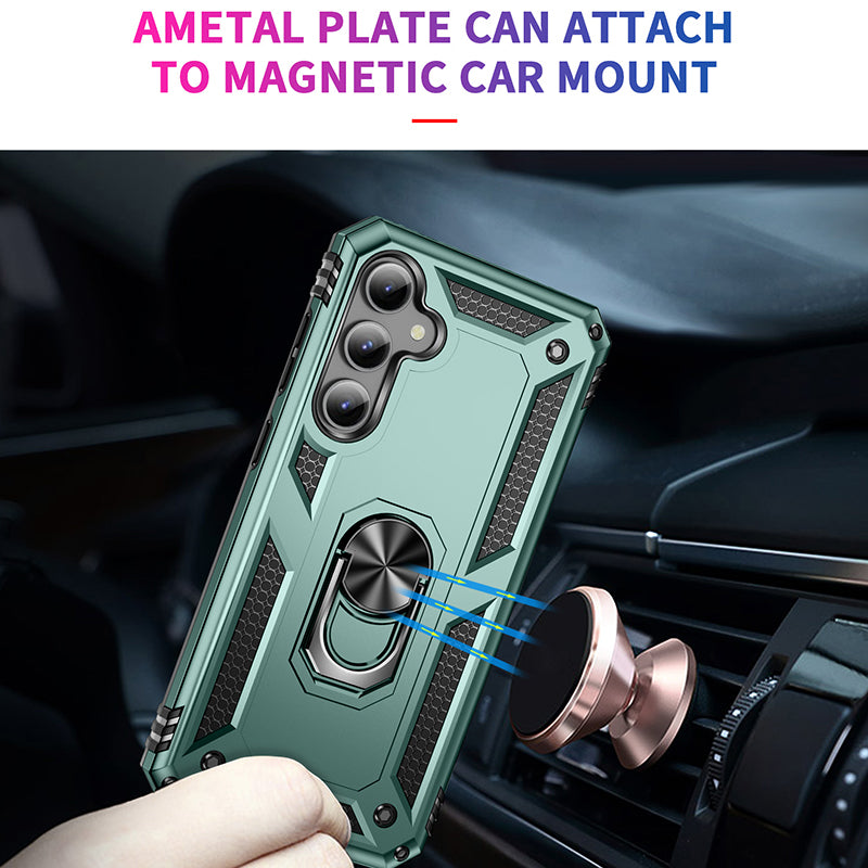 Phone Case for Samsung Galaxy S23 FE Ring Kickstand Anti-fall TPU PC Cover with Car Mount Metal Sheet