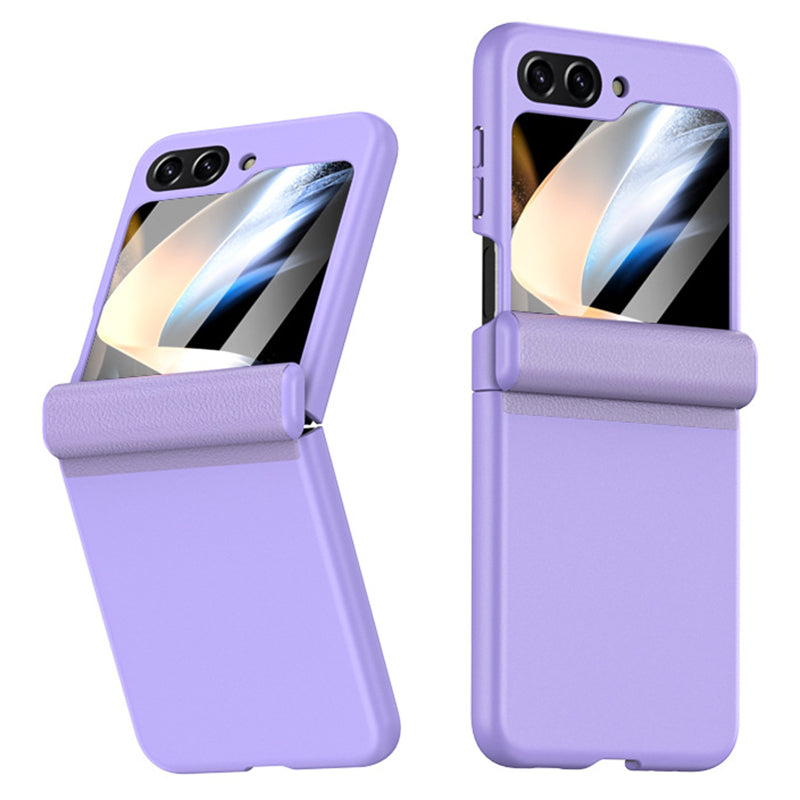 For Samsung Galaxy Z Flip5 5G PC PU Phone Case Hinge Protection Cover with Tempered Glass Small Screen Film