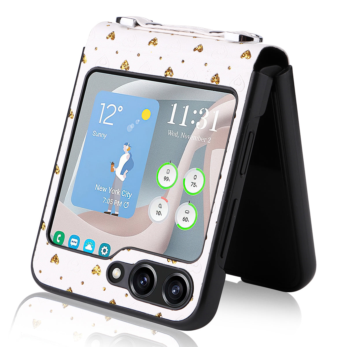 For Samsung Galaxy Z Flip5 5G Anti-Scratch PU PC Phone Case Multiple Heart Shapes Phone Cover with Strap