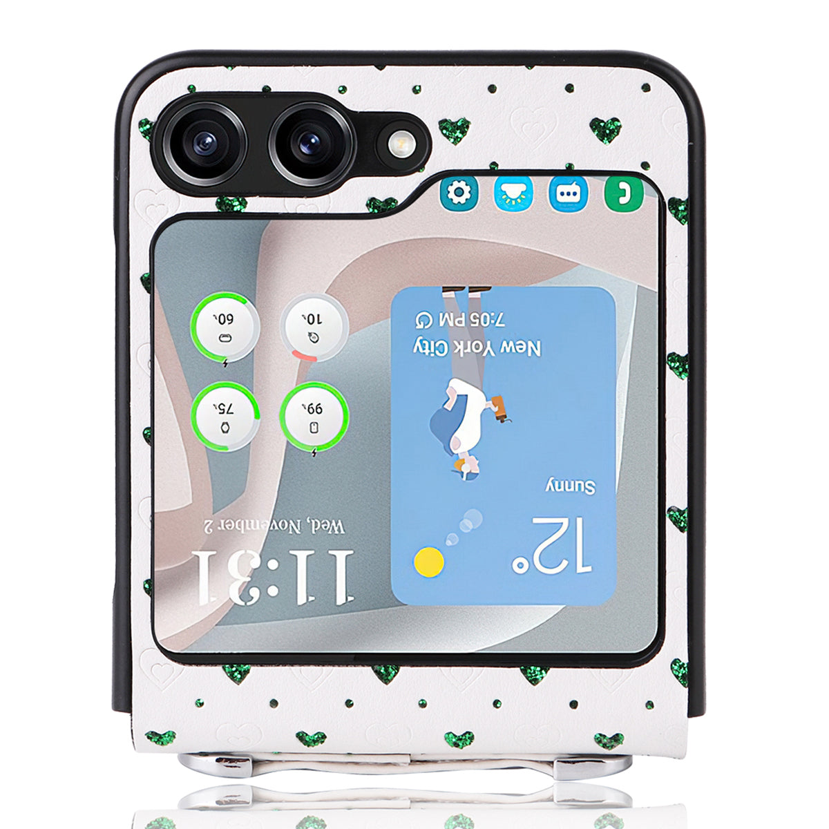 For Samsung Galaxy Z Flip5 5G Anti-Scratch PU PC Phone Case Multiple Heart Shapes Phone Cover with Strap