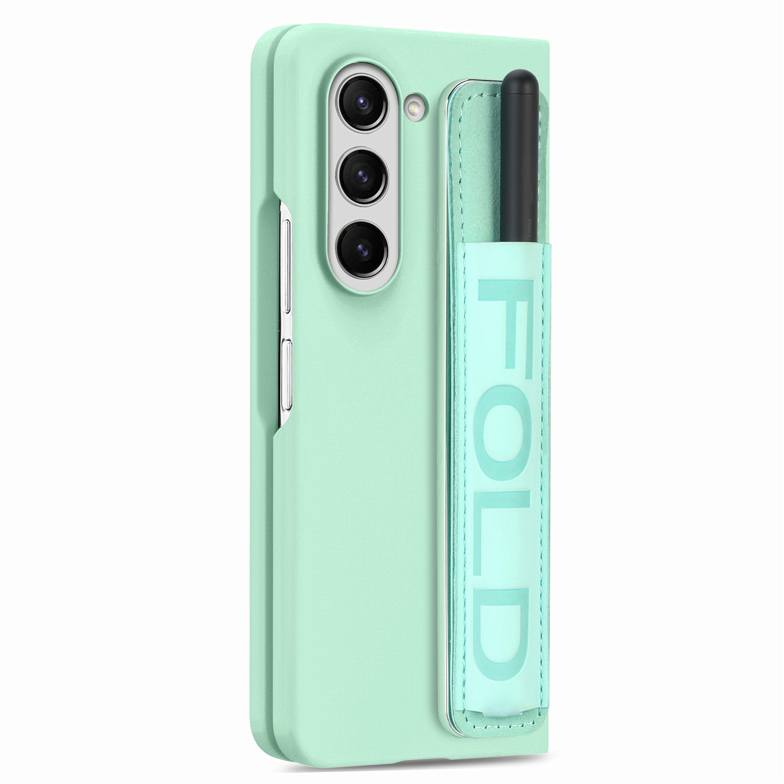 For Samsung Galaxy Z Fold5 5G Hard PC Phone Case Built-In Tempered Glass Film Phone Cover with Pen Holder Wristband