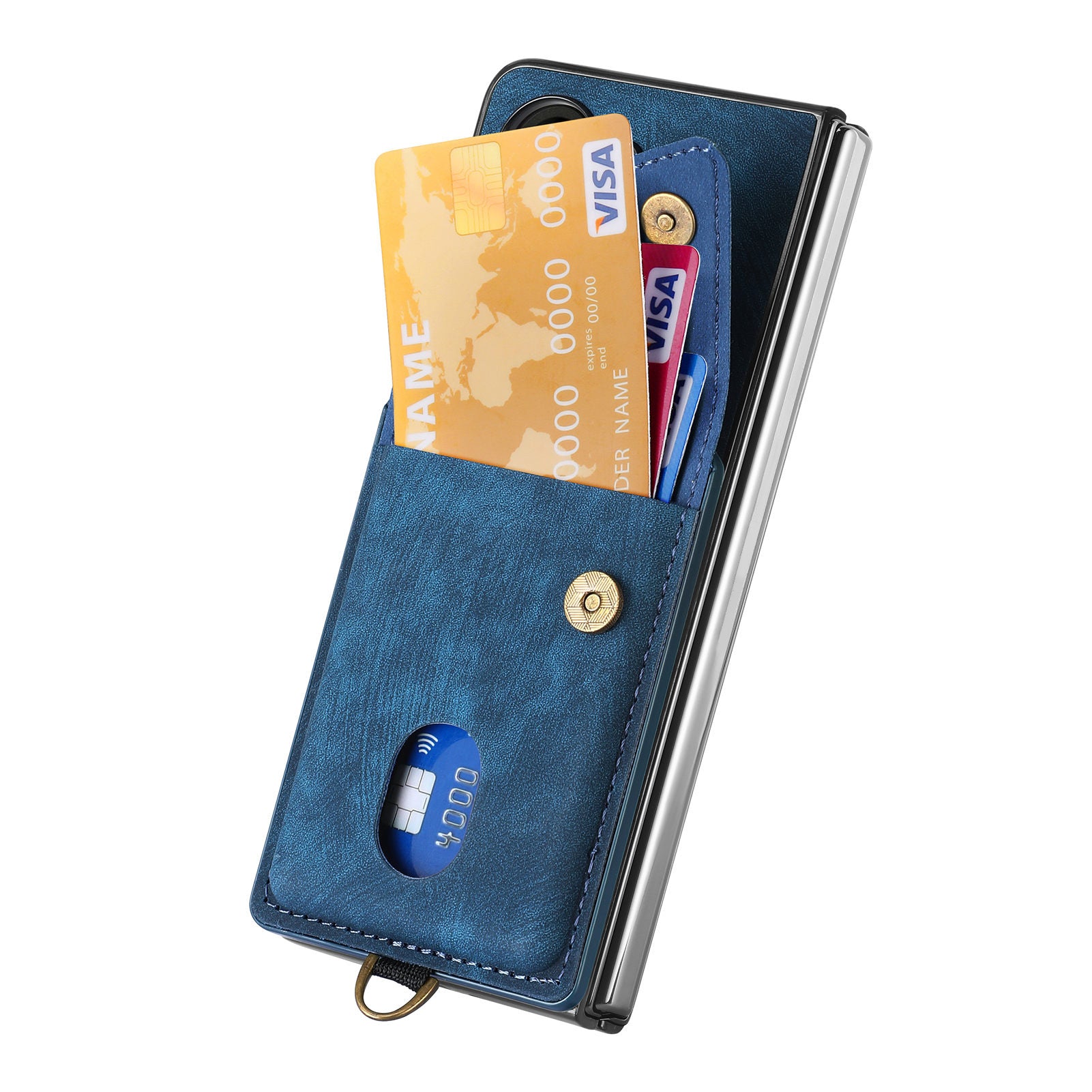 For Samsung Galaxy Z Fold5 5G Retro PU PC Phone Case Card Holder Kickstand Phone Cover with Wrist Strap