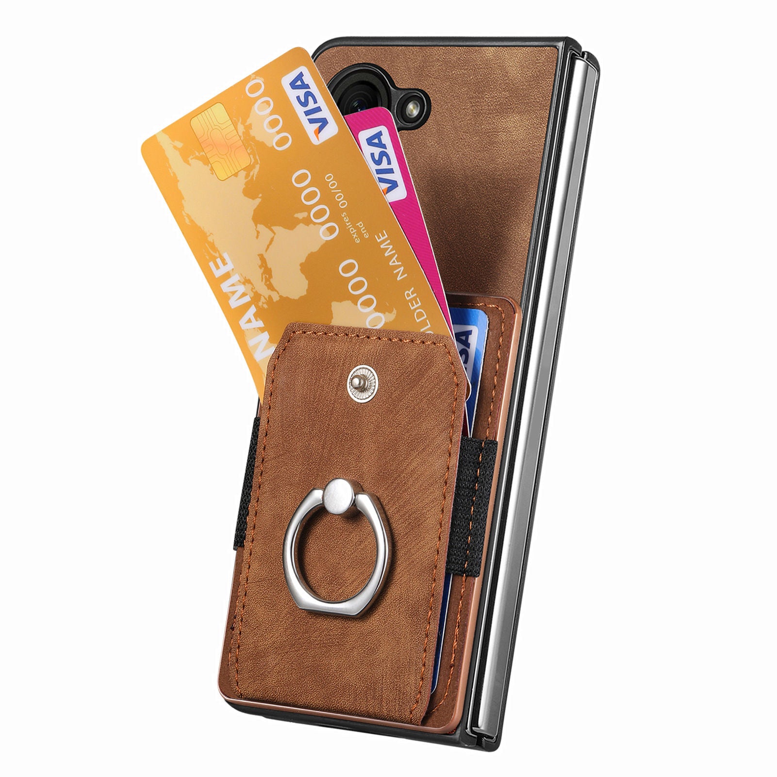 Card Holder Phone Case for Samsung Galaxy Z Fold5 5G Retro PU PC Rotating Ring Kickstand Phone Protector