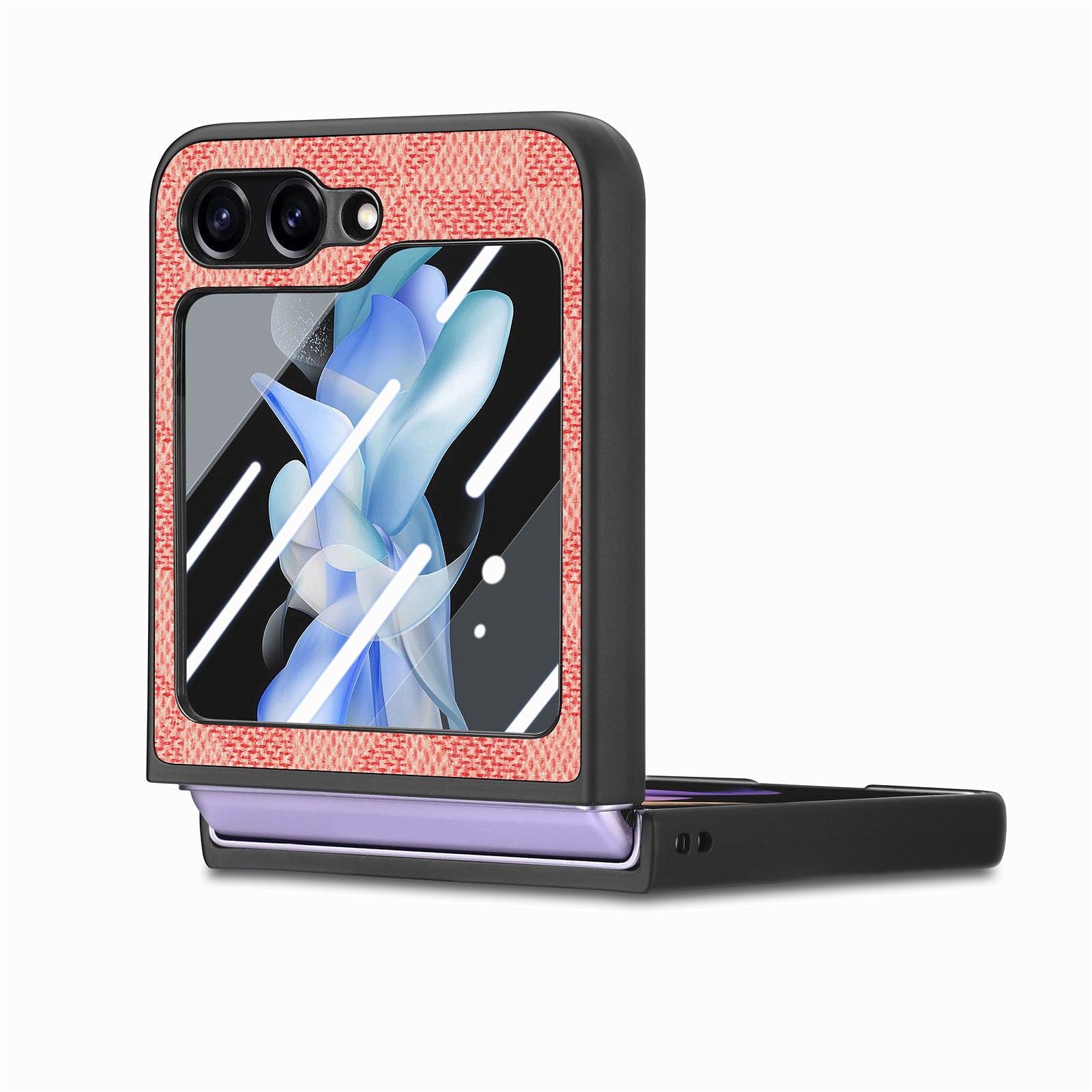For Samsung Galaxy Z Flip5 5G Rhombus Texture Folding Phone Case Leather PC Cover with Tempered Glass Rear Screen Film