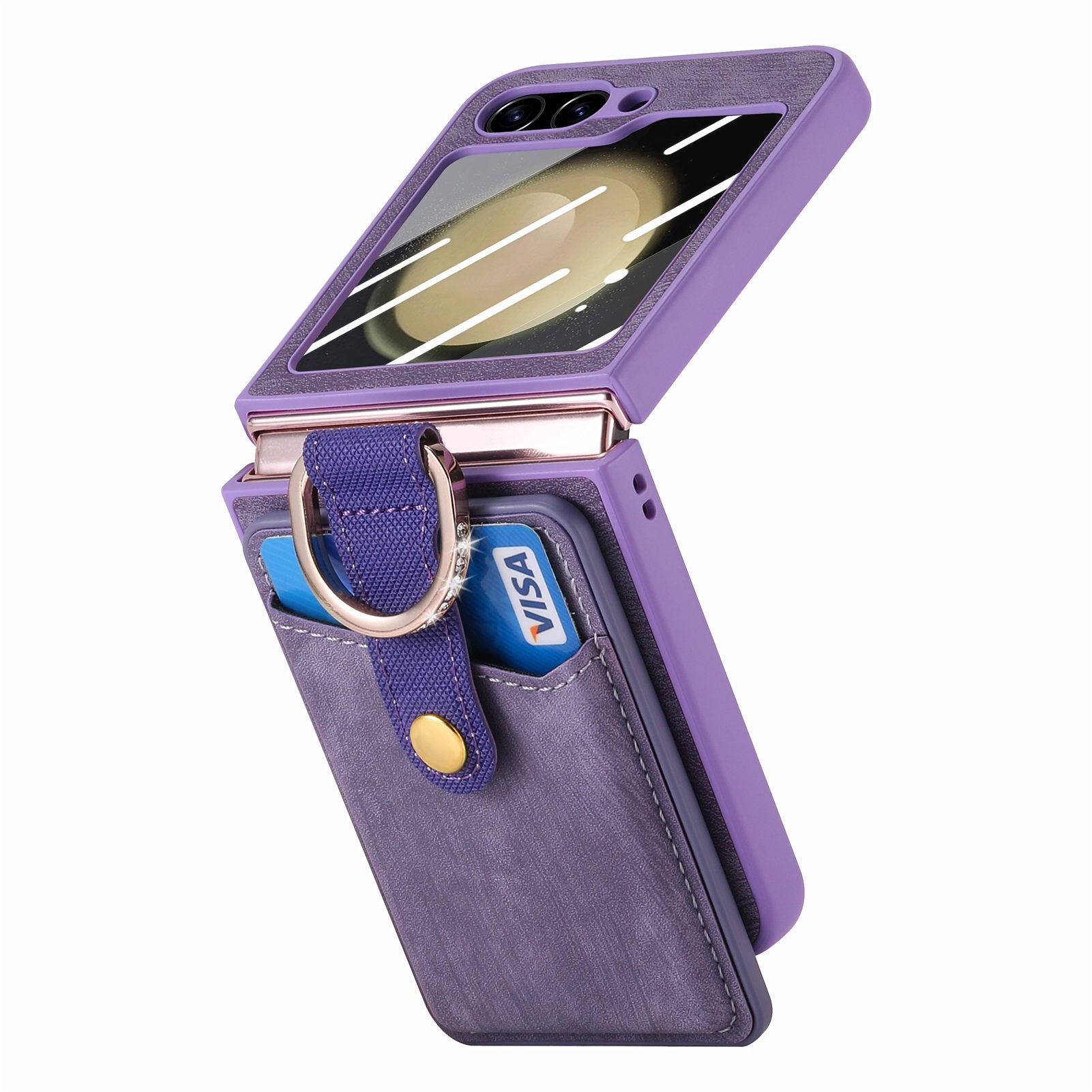 For Samsung Galaxy Z Flip5 5G Kickstand Magnetic Case Detachable Card Holder Phone Cover with Tempered Glass Rear Screen Film