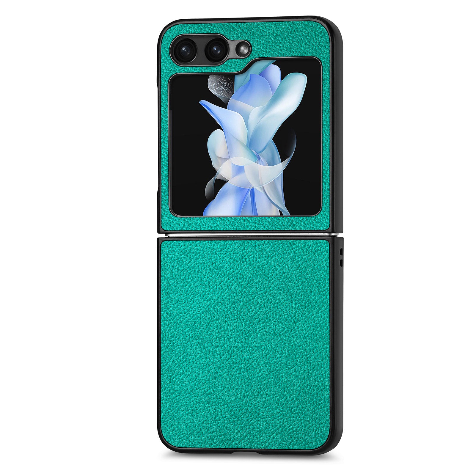 For Samsung Galaxy Z Flip5 5G Litchi Texture Folding Phone Case Solid Color PU Leather Coated PC Cover