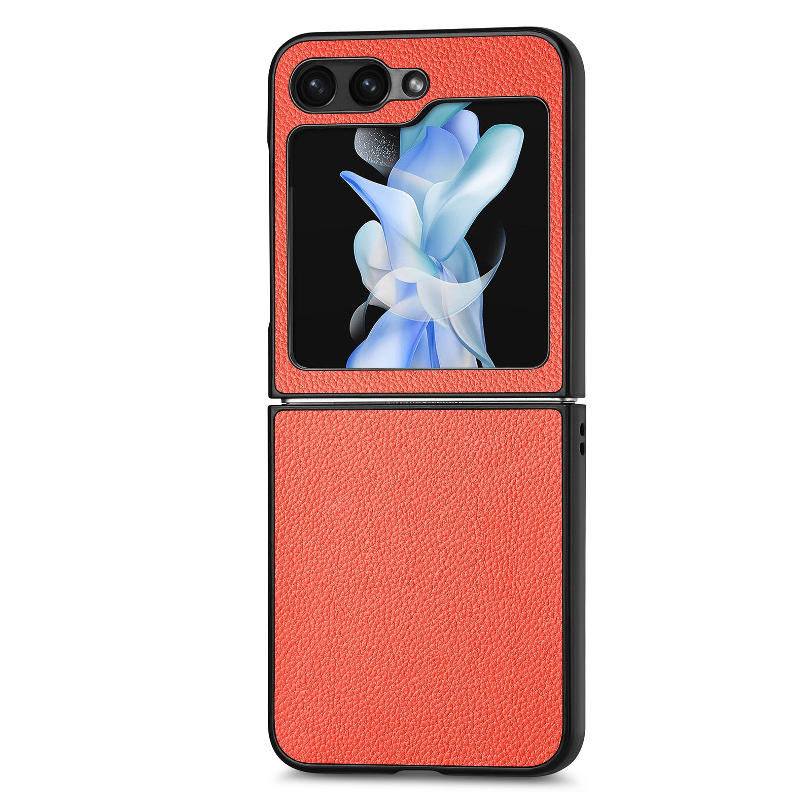 For Samsung Galaxy Z Flip5 5G Litchi Texture Folding Phone Case Solid Color PU Leather Coated PC Cover