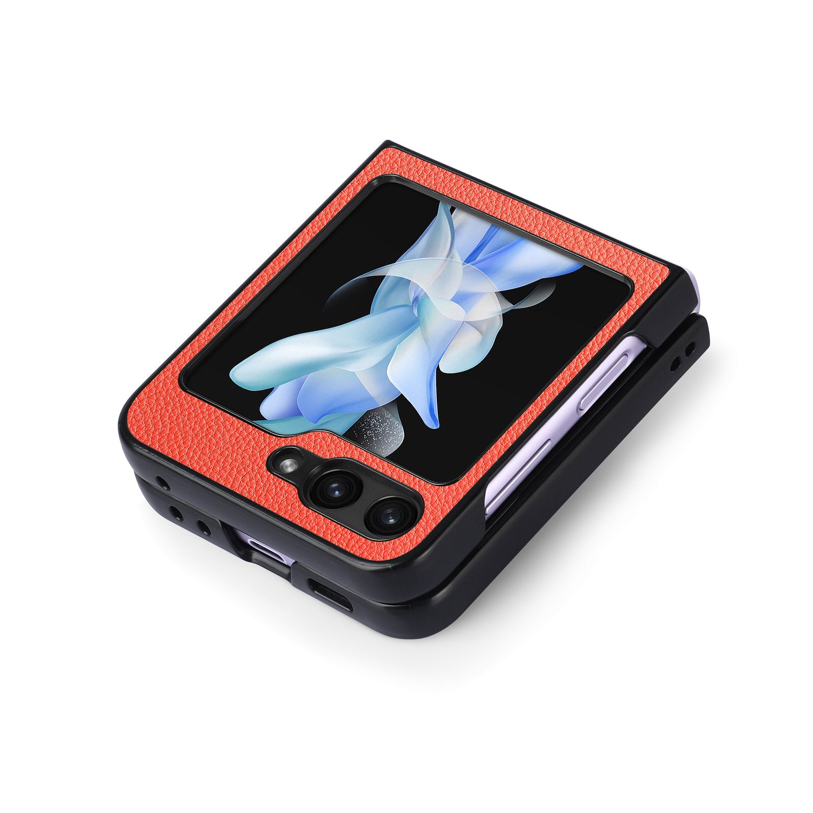 For Samsung Galaxy Z Flip5 5G Litchi Texture Folding Phone Case Solid Color PU Leather Coated PC Cover