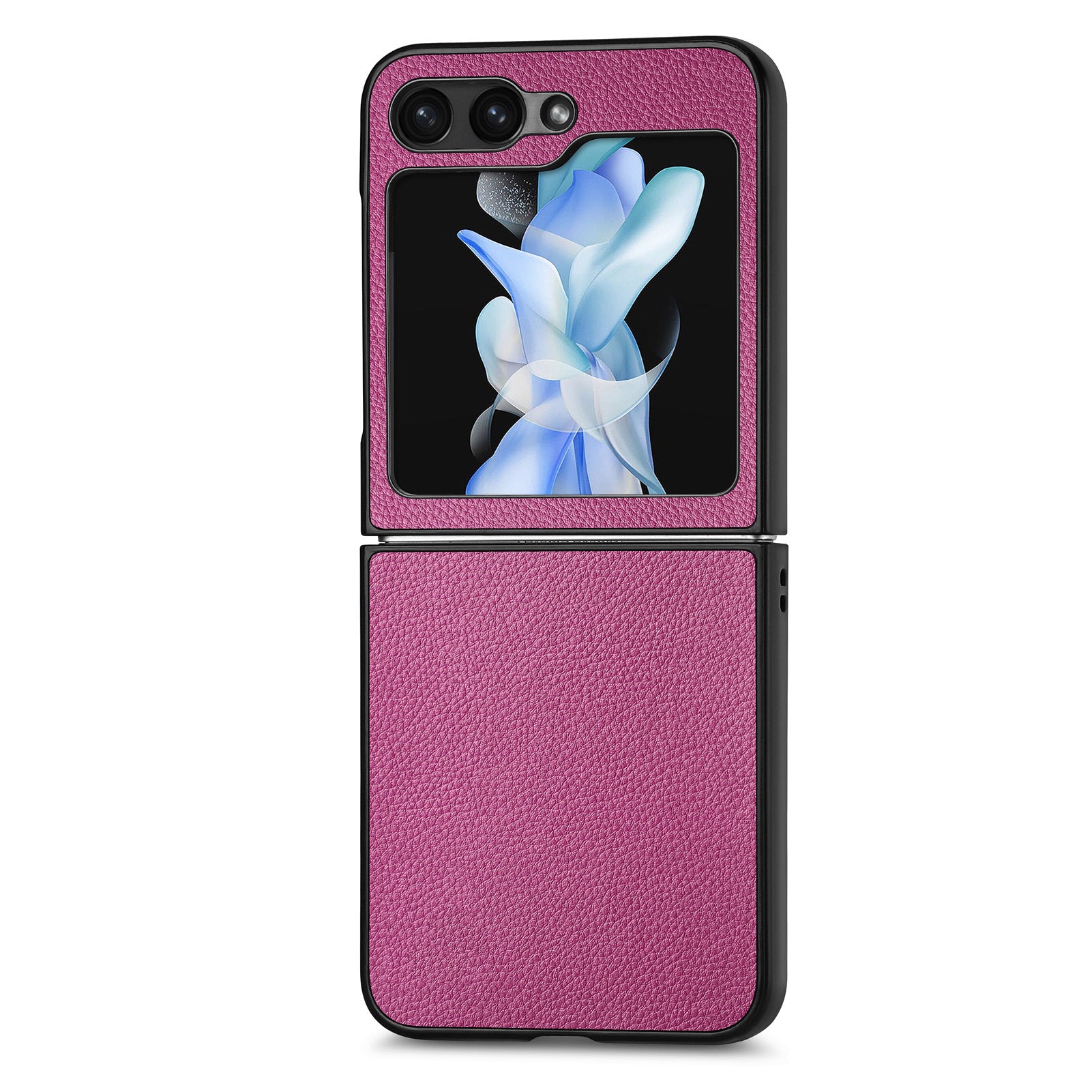 For Samsung Galaxy Z Flip5 5G Litchi Texture Folding Phone Case Solid Color PU Leather Coated PC Cover