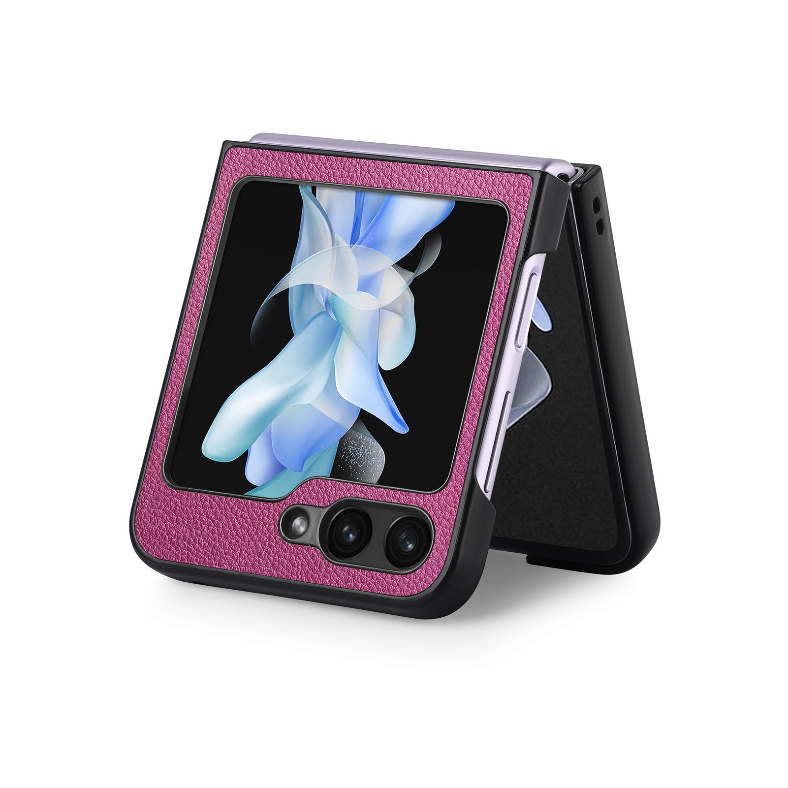 For Samsung Galaxy Z Flip5 5G Litchi Texture Folding Phone Case Solid Color PU Leather Coated PC Cover