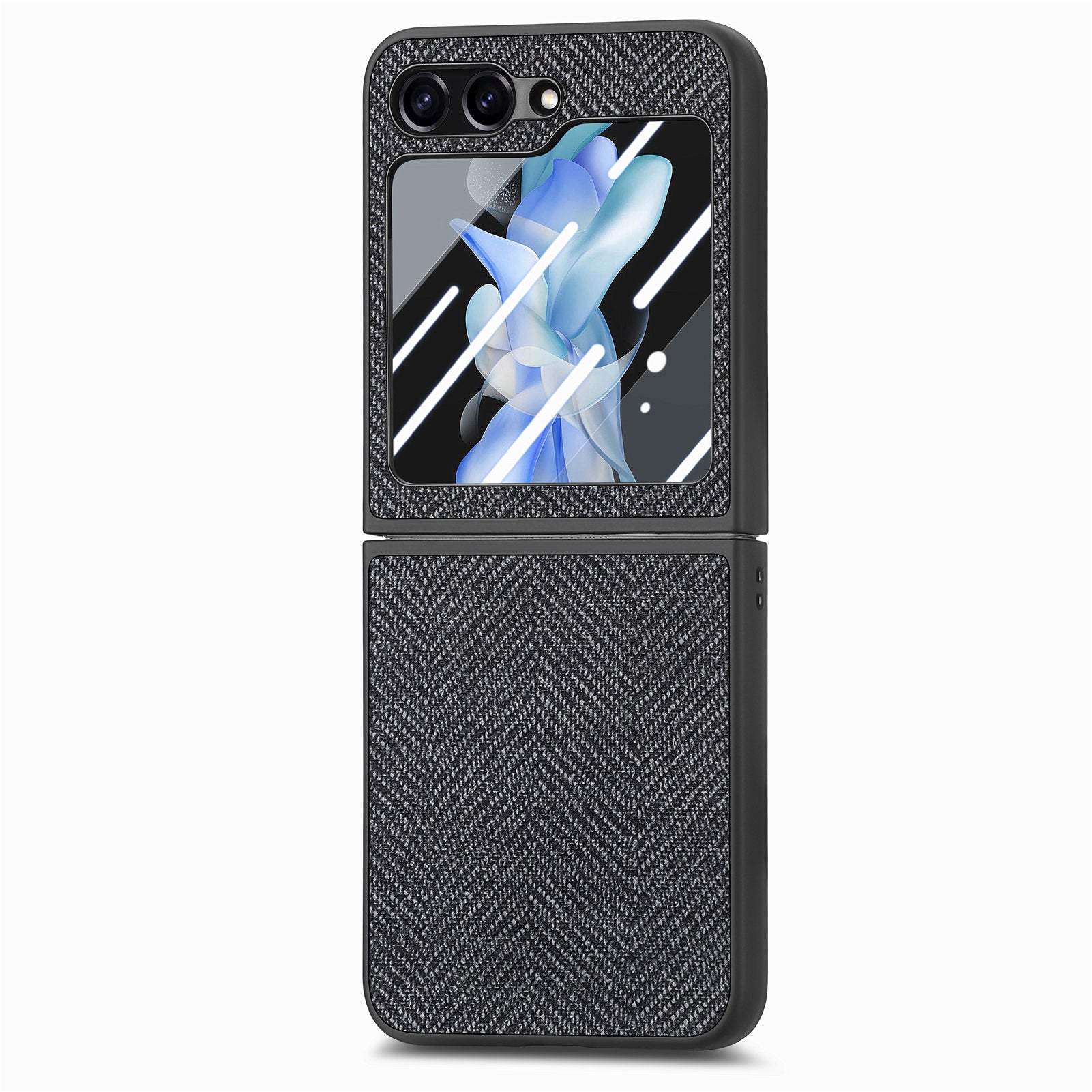 For Samsung Galaxy Z Flip5 5G Leather PC Phone Case Jeans Cloth Texture Phone Cover with Tempered Glass Rear Screen Film