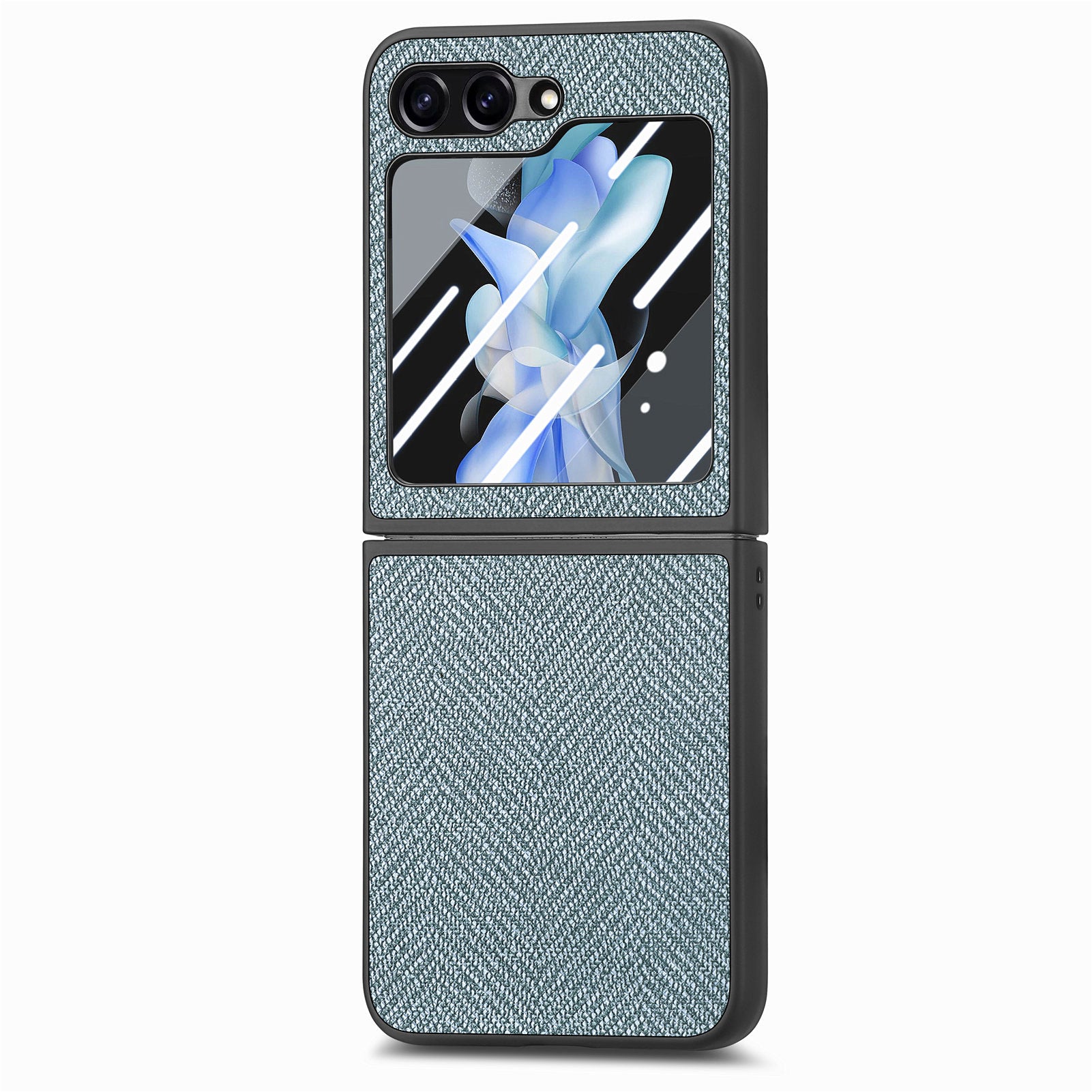 For Samsung Galaxy Z Flip5 5G Leather PC Phone Case Jeans Cloth Texture Phone Cover with Tempered Glass Rear Screen Film