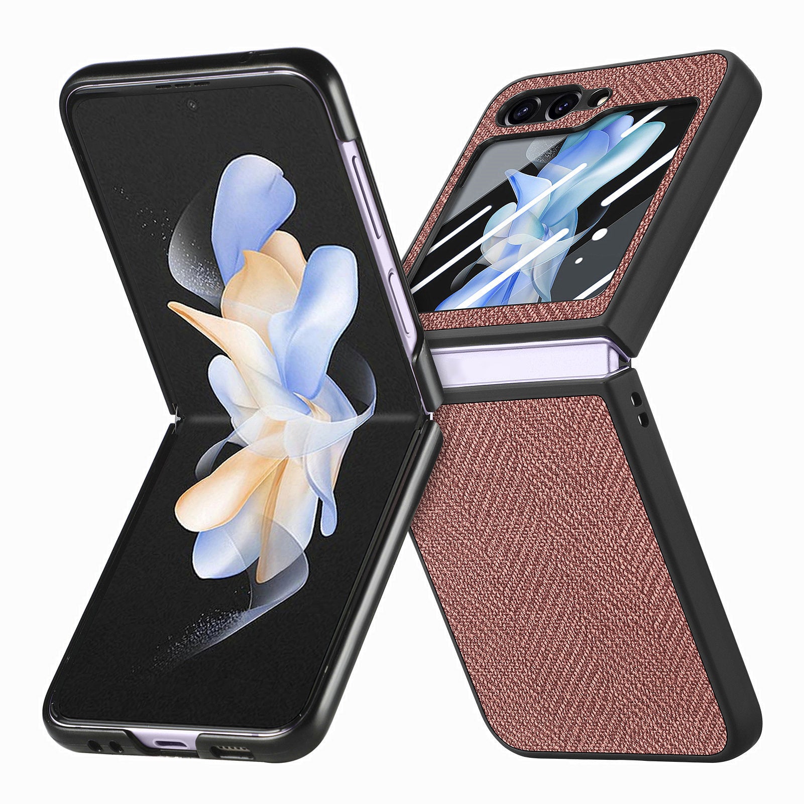 For Samsung Galaxy Z Flip5 5G Leather PC Phone Case Jeans Cloth Texture Phone Cover with Tempered Glass Rear Screen Film