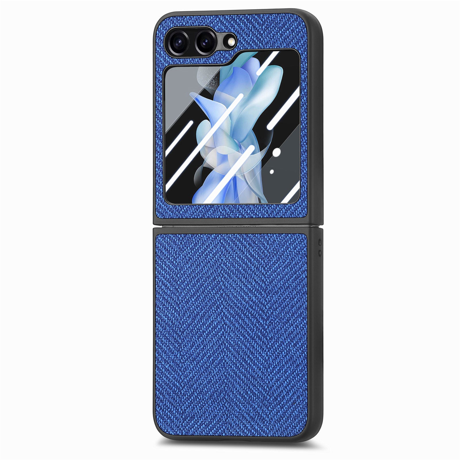 For Samsung Galaxy Z Flip5 5G Leather PC Phone Case Jeans Cloth Texture Phone Cover with Tempered Glass Rear Screen Film