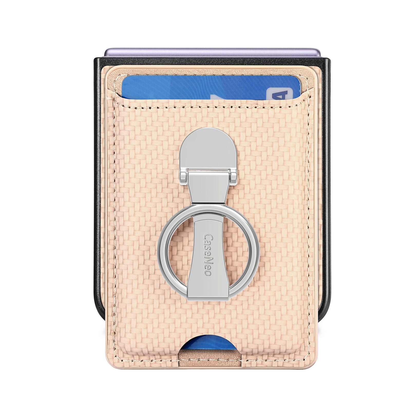 For Samsung Galaxy Z Flip5 5G Rotary Ring Kickstand Phone Case Carbon Fiber Texture Card Holder Leather PC Cover