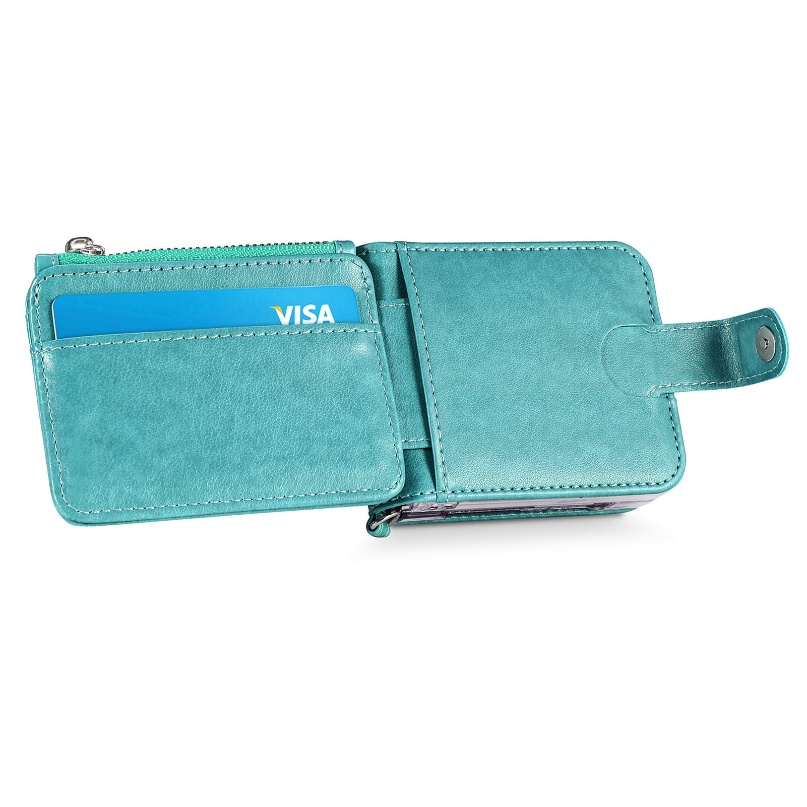 For Samsung Galaxy Z Flip5 5G Zipper Pocket Phone Case Kickstand Card Slots Leather PC Cover with Shoulder Strap