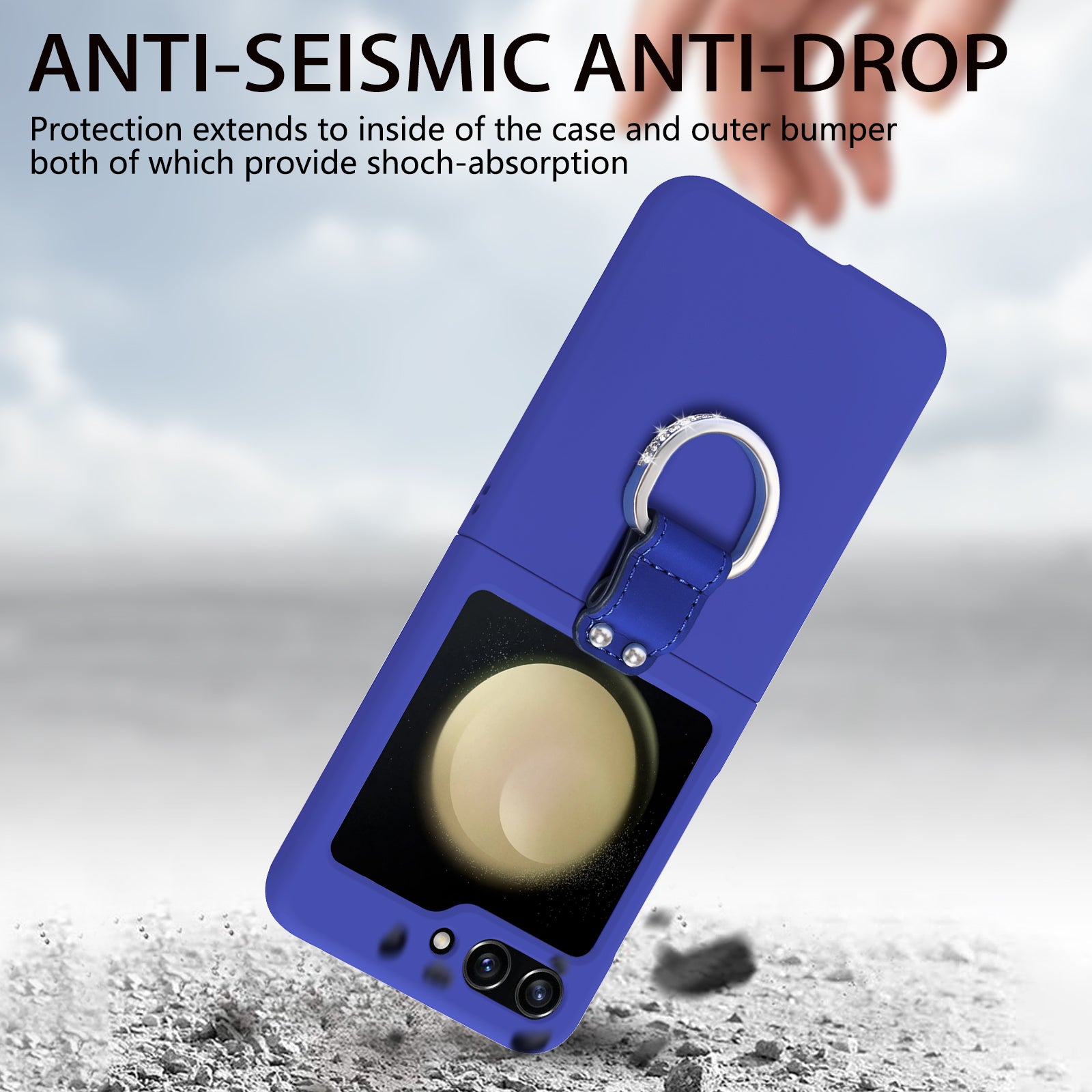 For Samsung Galaxy Z Flip5 5G PC Folding Phone Case Rhinestone Decor D-Ring Kickstand Skin-touch Phone Cover